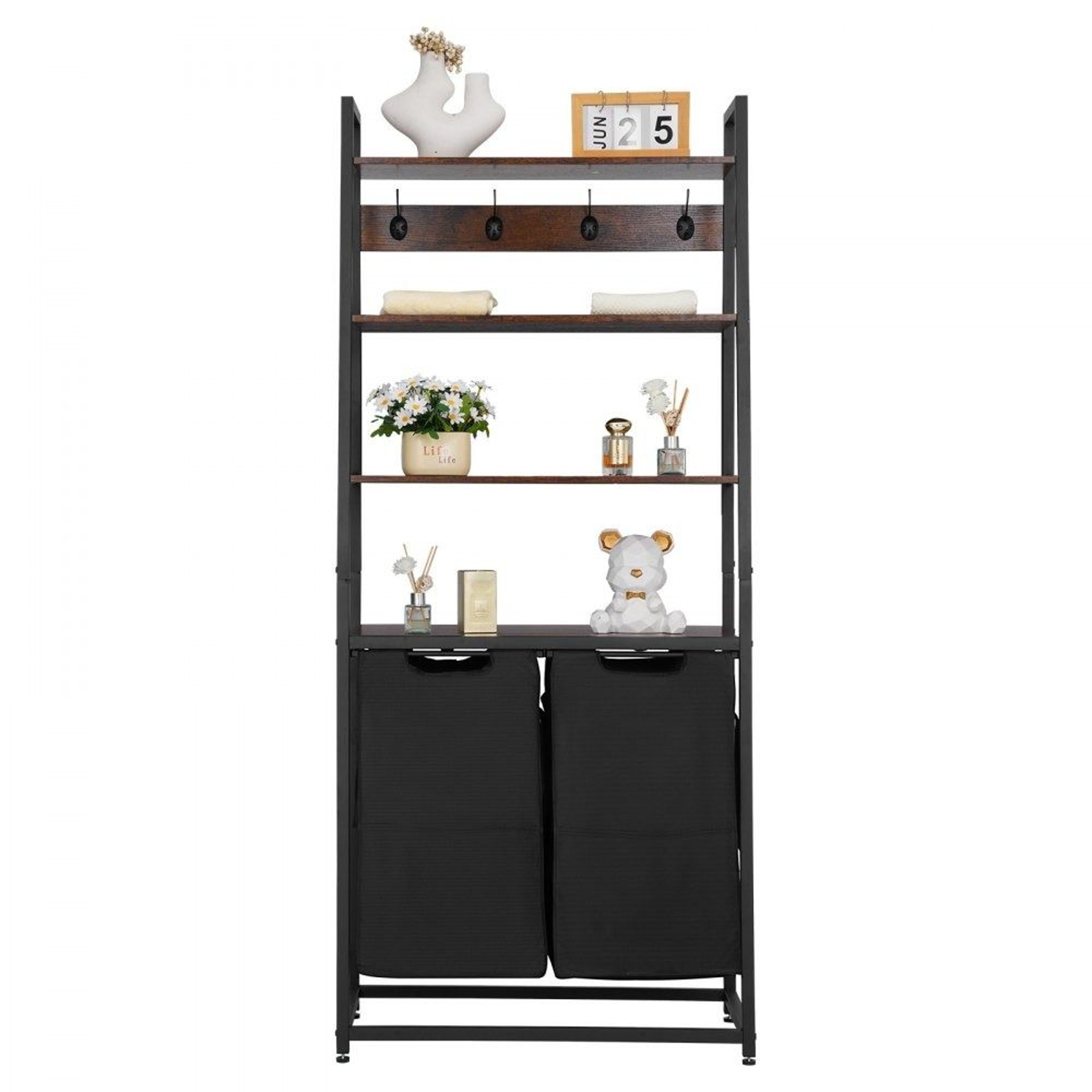 4 Tier Laundry Sorter With Shelves Tall Hamper Organizer With Hooks 7