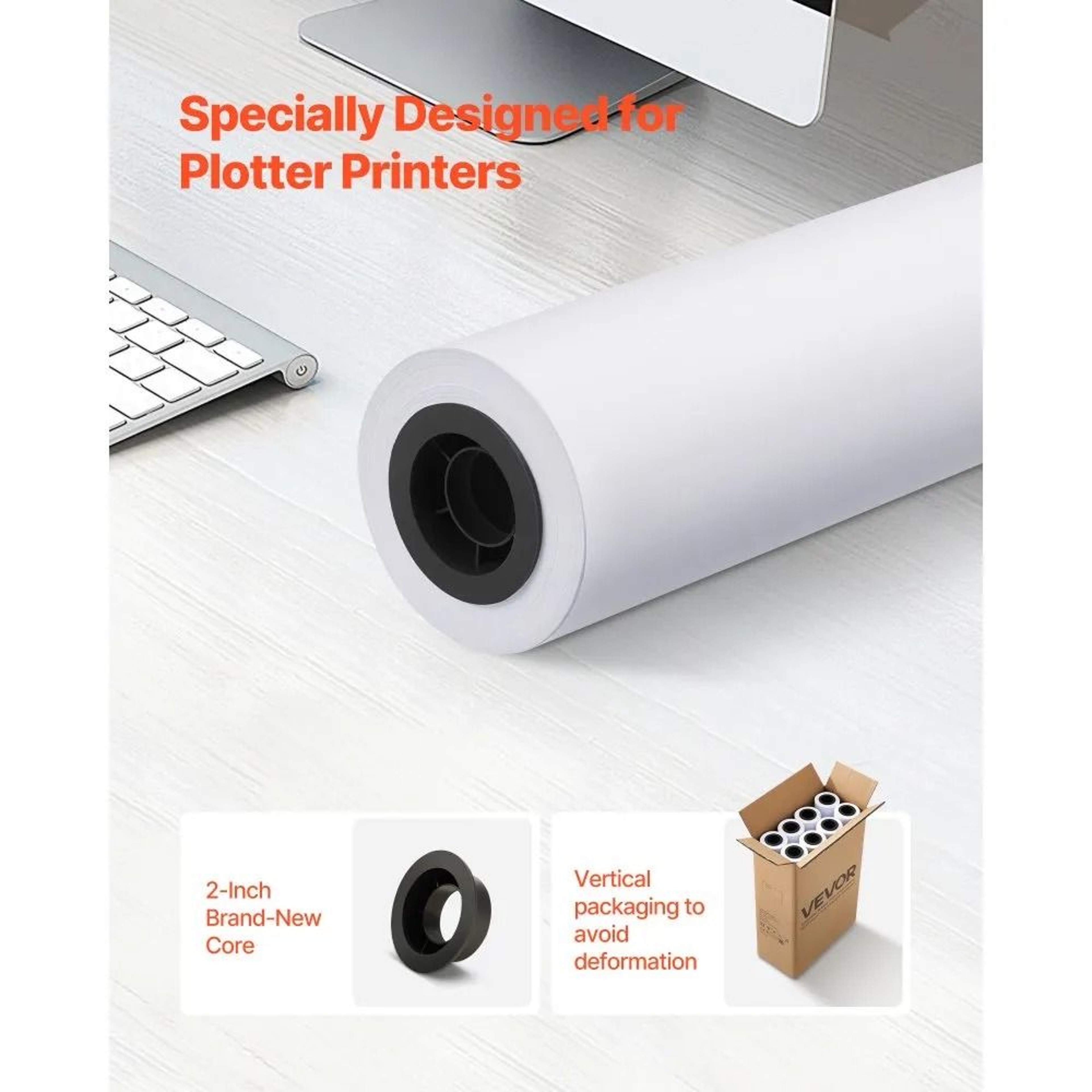 24 Inch Wide Format Paper Roll 8 Pack CAD Bond Paper For Plotter Printers 1