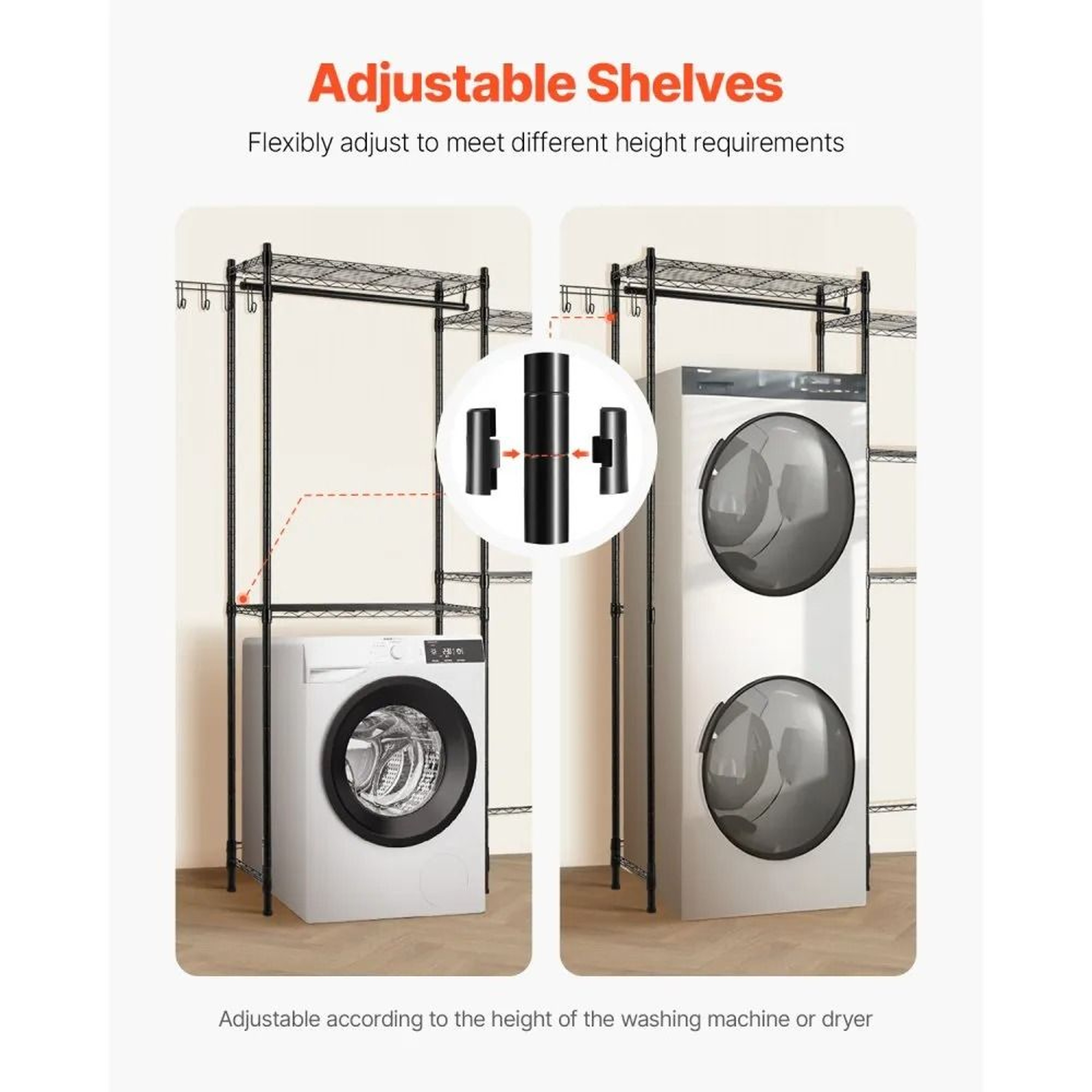 Over Washer Dryer Storage Shelf 5 Tier Laundry Room Organizer With Hanger Rod And Hooks 4