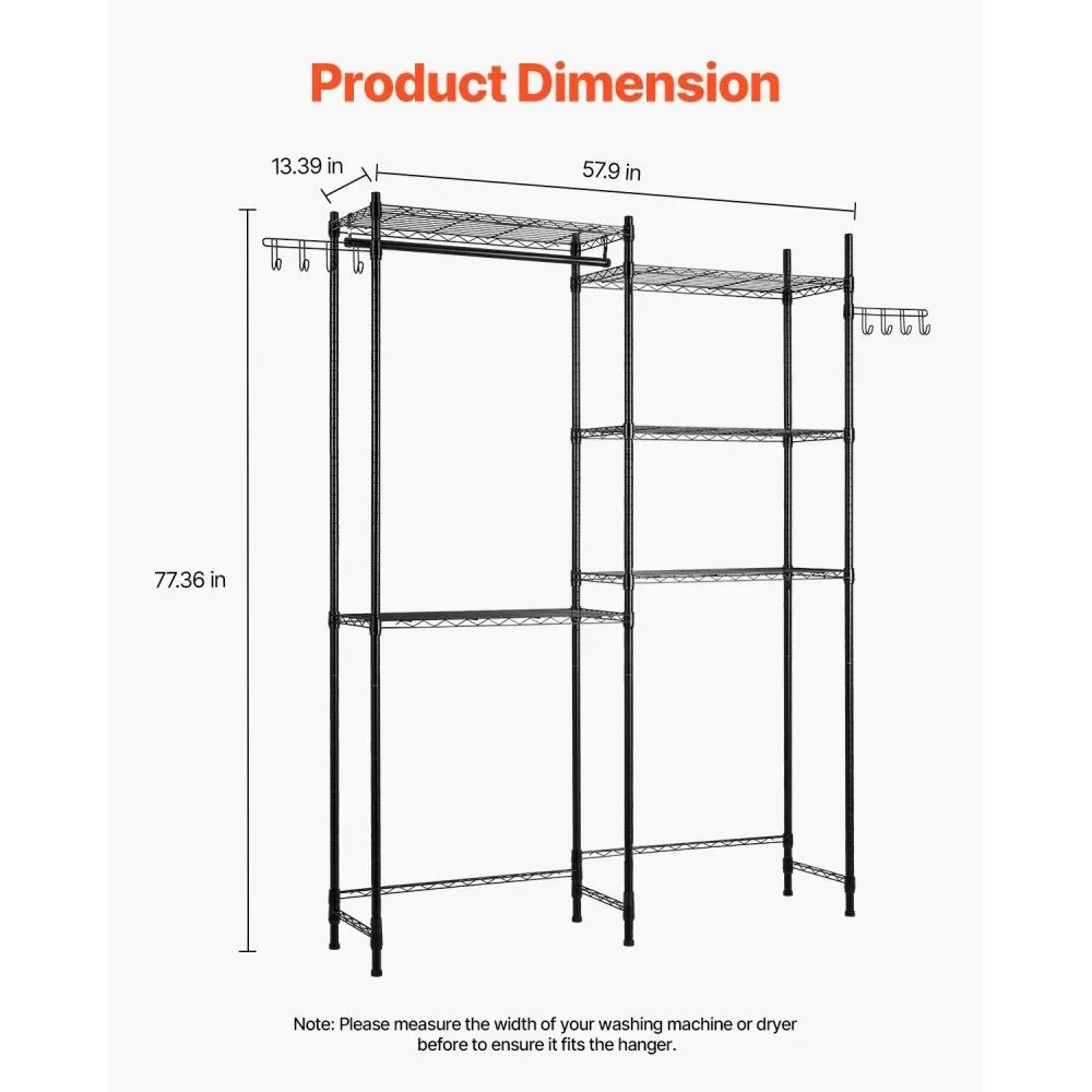 Over Washer Dryer Storage Shelf 5 Tier Laundry Room Organizer With Hanger Rod And Hooks 6