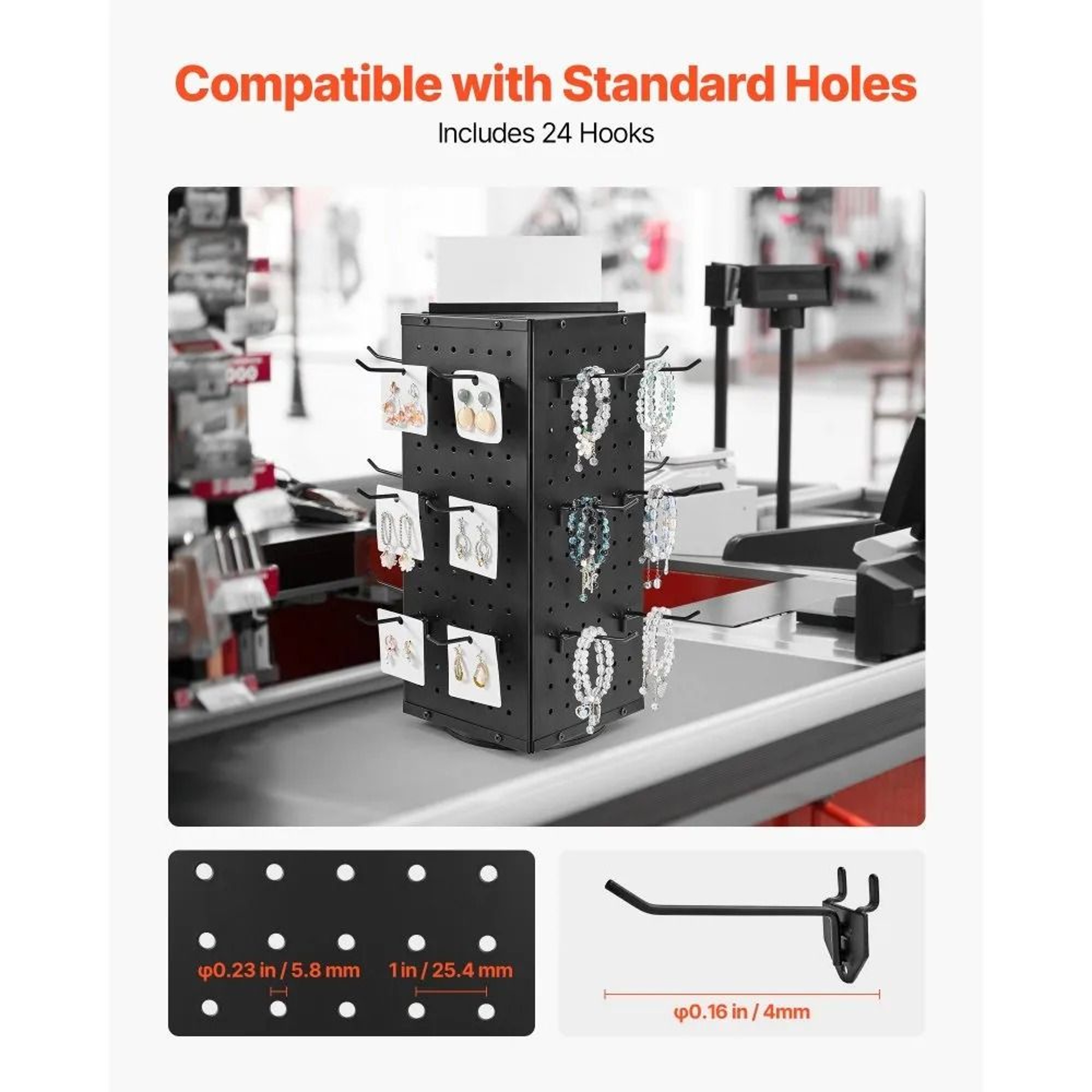Rotating Pegboard Display Stand 4 Sided Spinning Rack With 24 Hooks 3