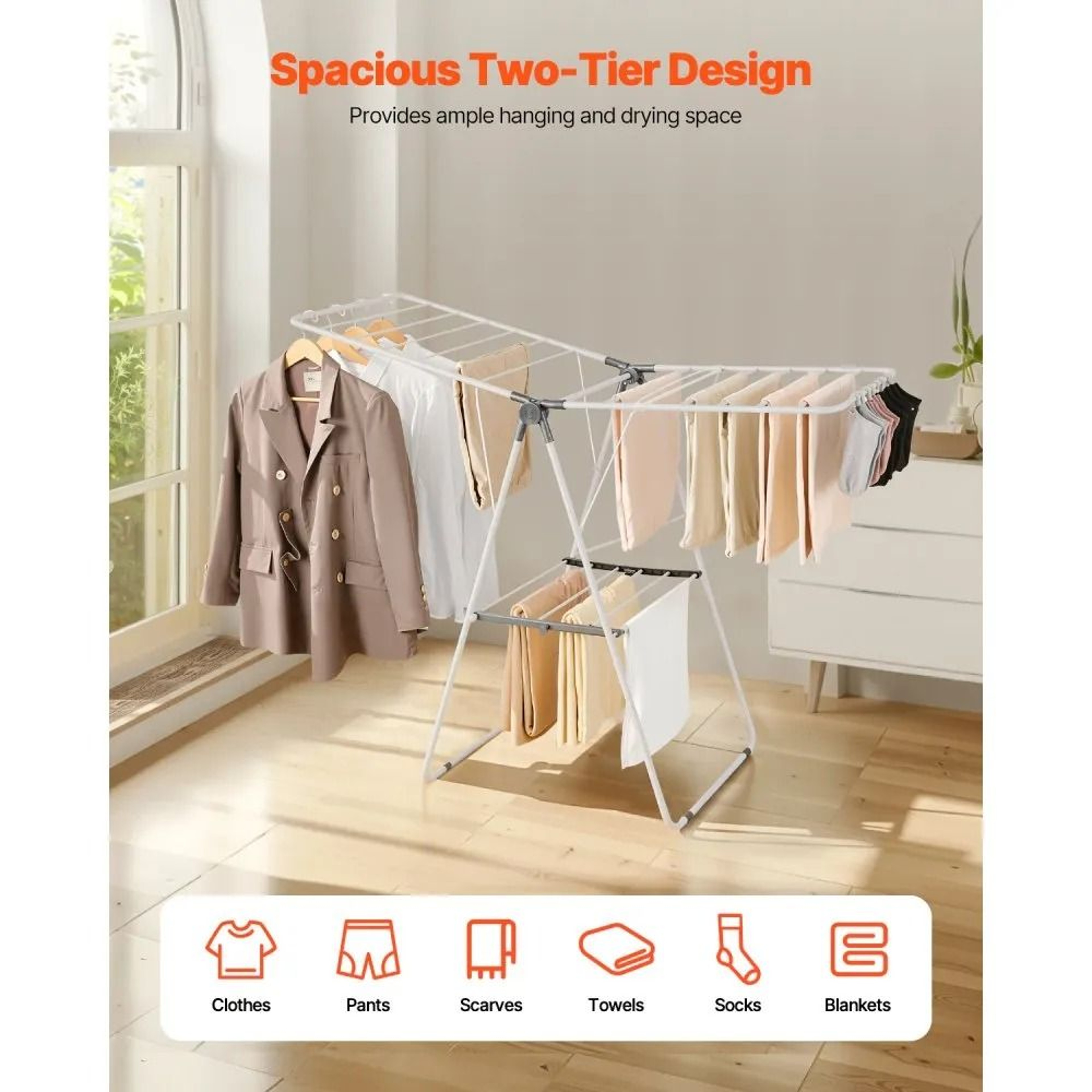 2 Tier Foldable Clothes Drying Rack With Sock Clips Adjustable Laundry Dryer Rack 1