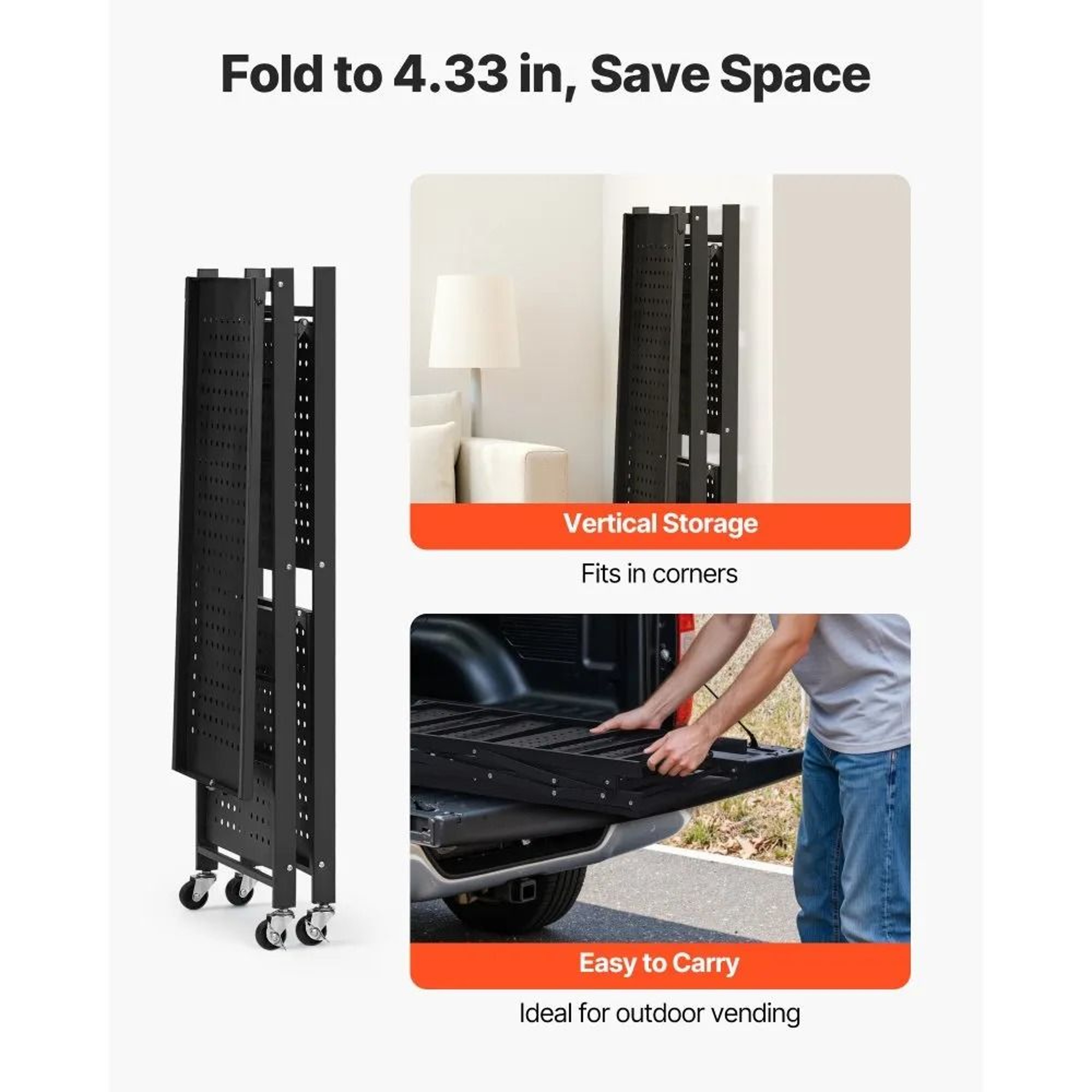 3 Tier Foldable Storage Shelf With Wheels Portable Metal Rack 5