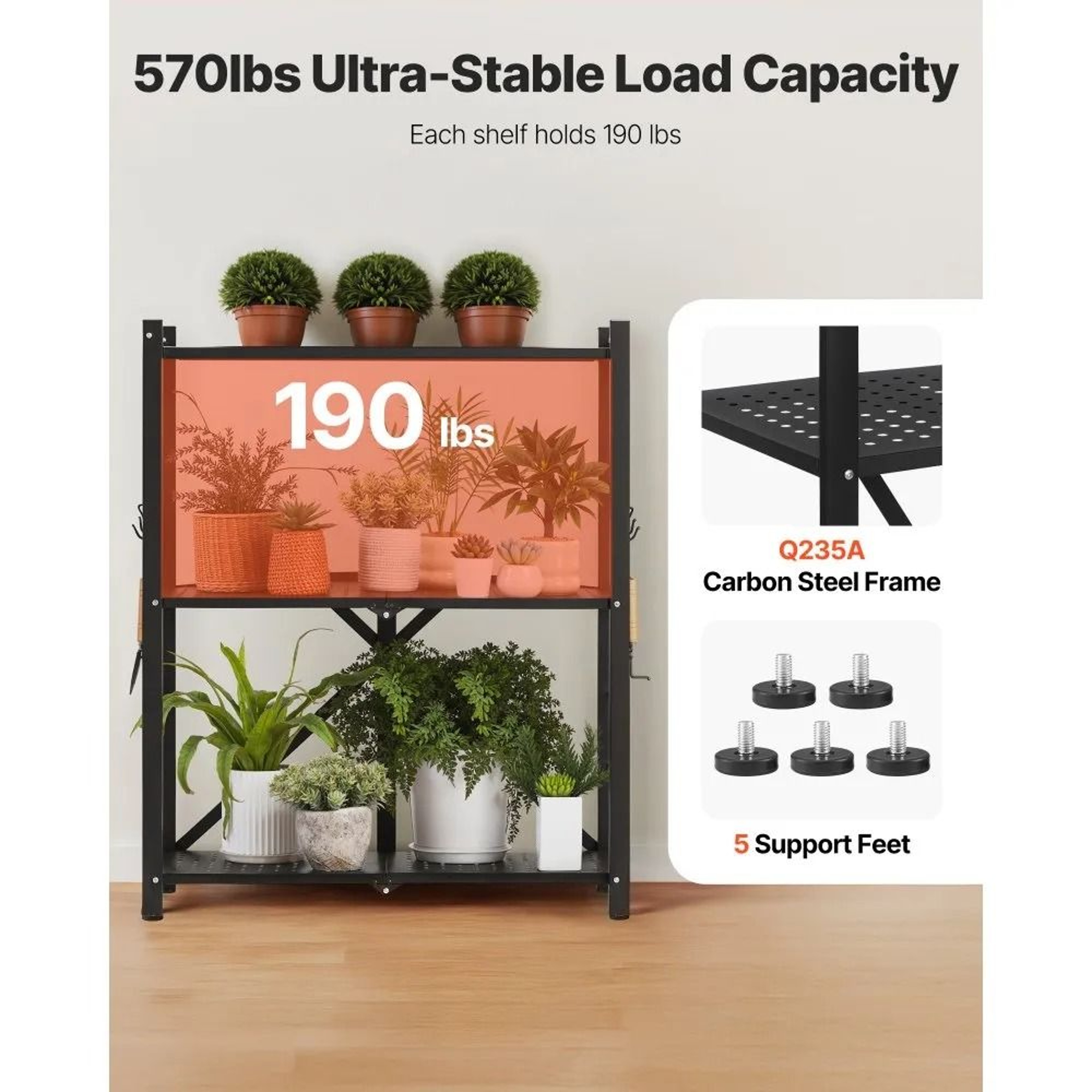 3 Tier Foldable Storage Shelf With Wheels Portable Metal Rack 2