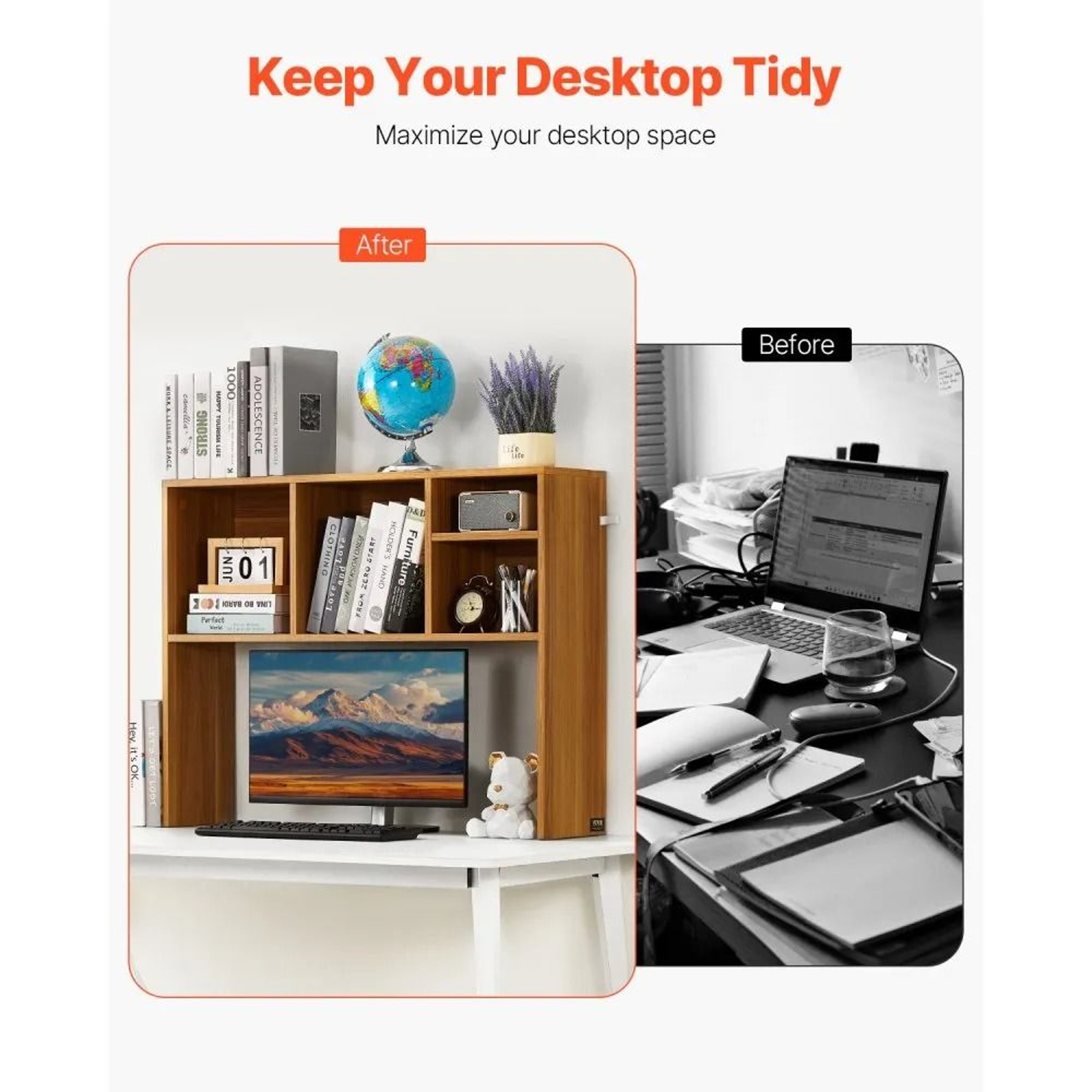 Desktop Bookshelf Wood Storage Organizer For Office Home Desk 1