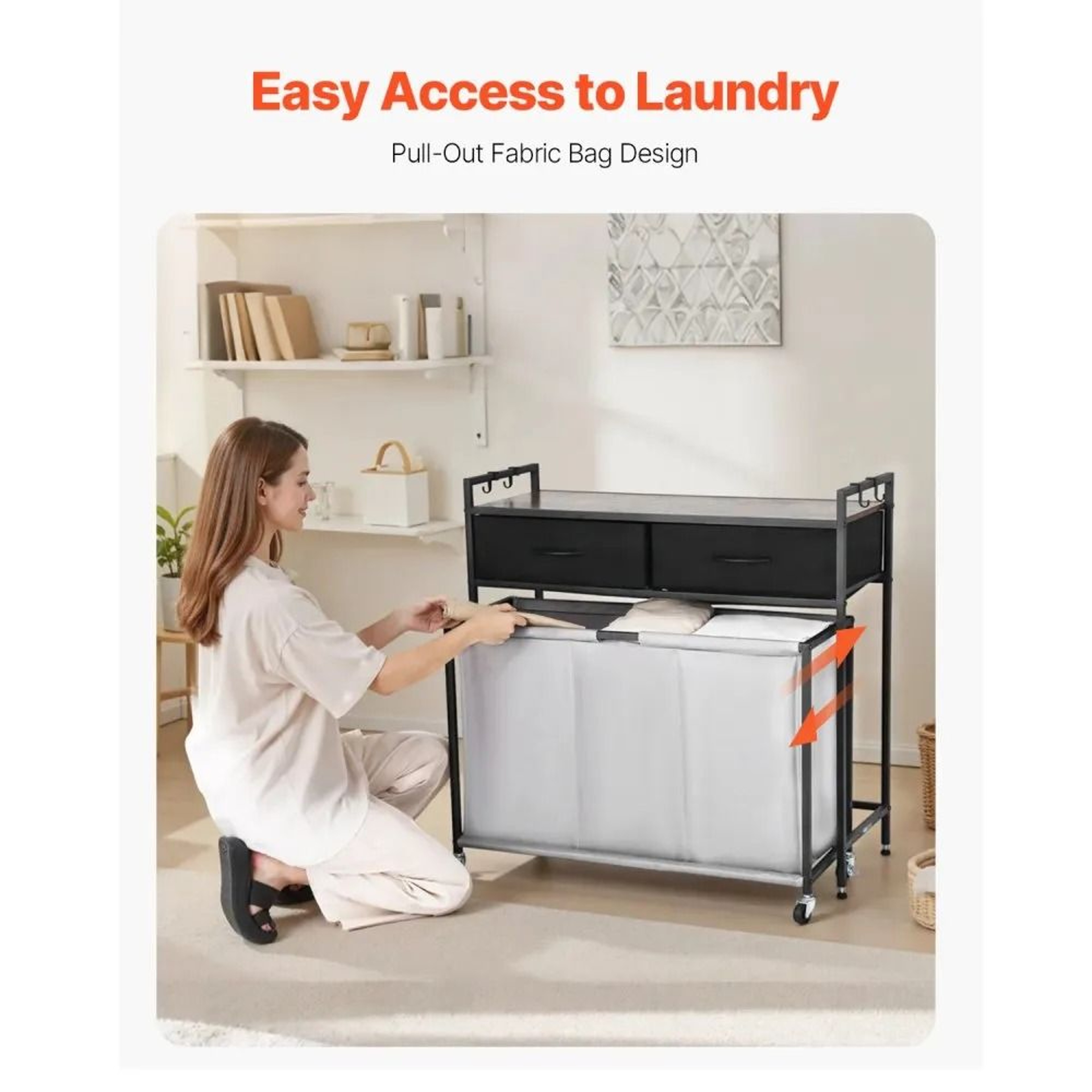 3 Section Laundry Sorter Rolling Laundry Hamper With Drawers And Storage Shelf 5