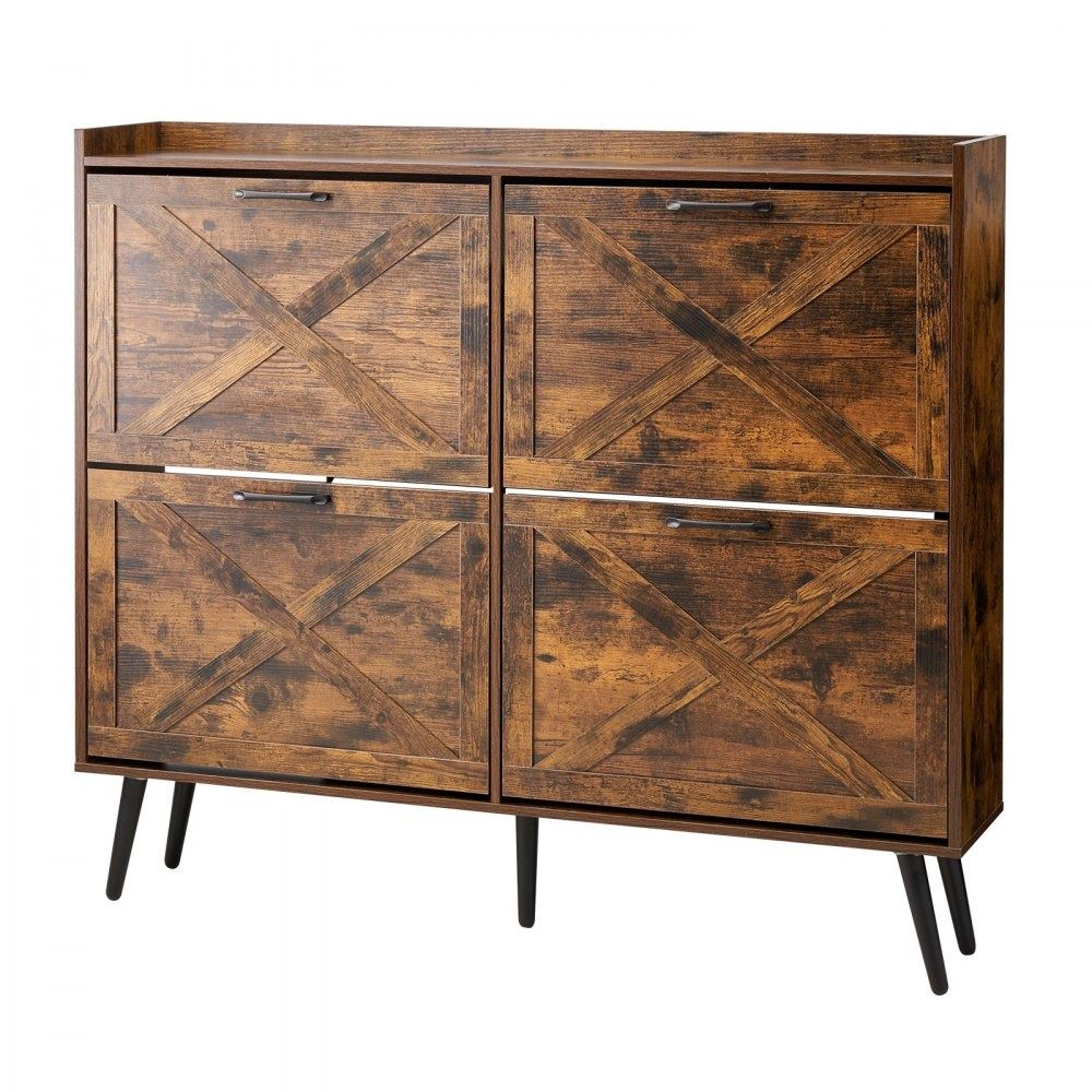 Farmhouse Shoe Cabinet With 4 Flip Drawers Space Saving Shoe Storage Organizer 0