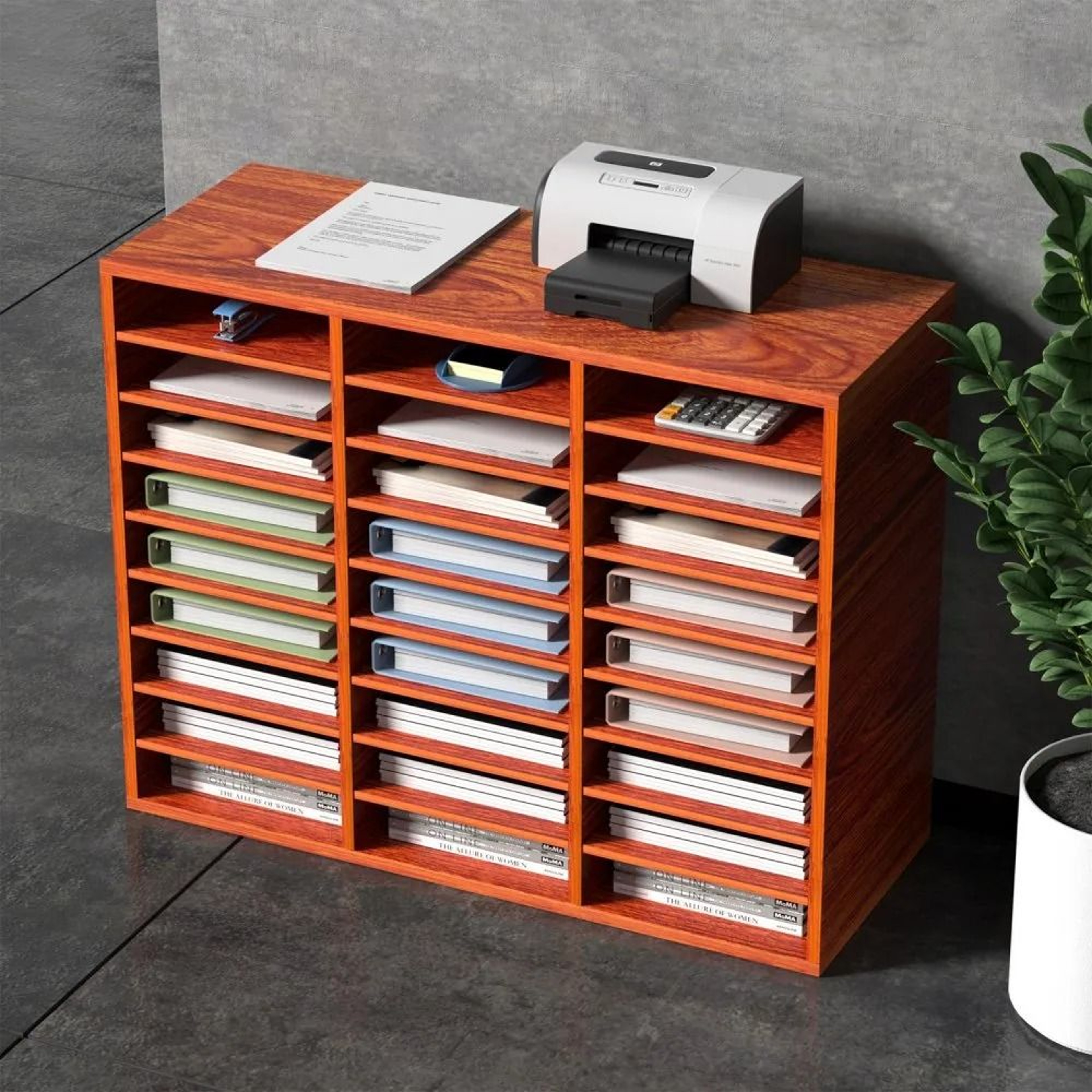 27 Slot Wood Literature Organizer File Organizer With Adjustable Shelves For Office Documents And P 6