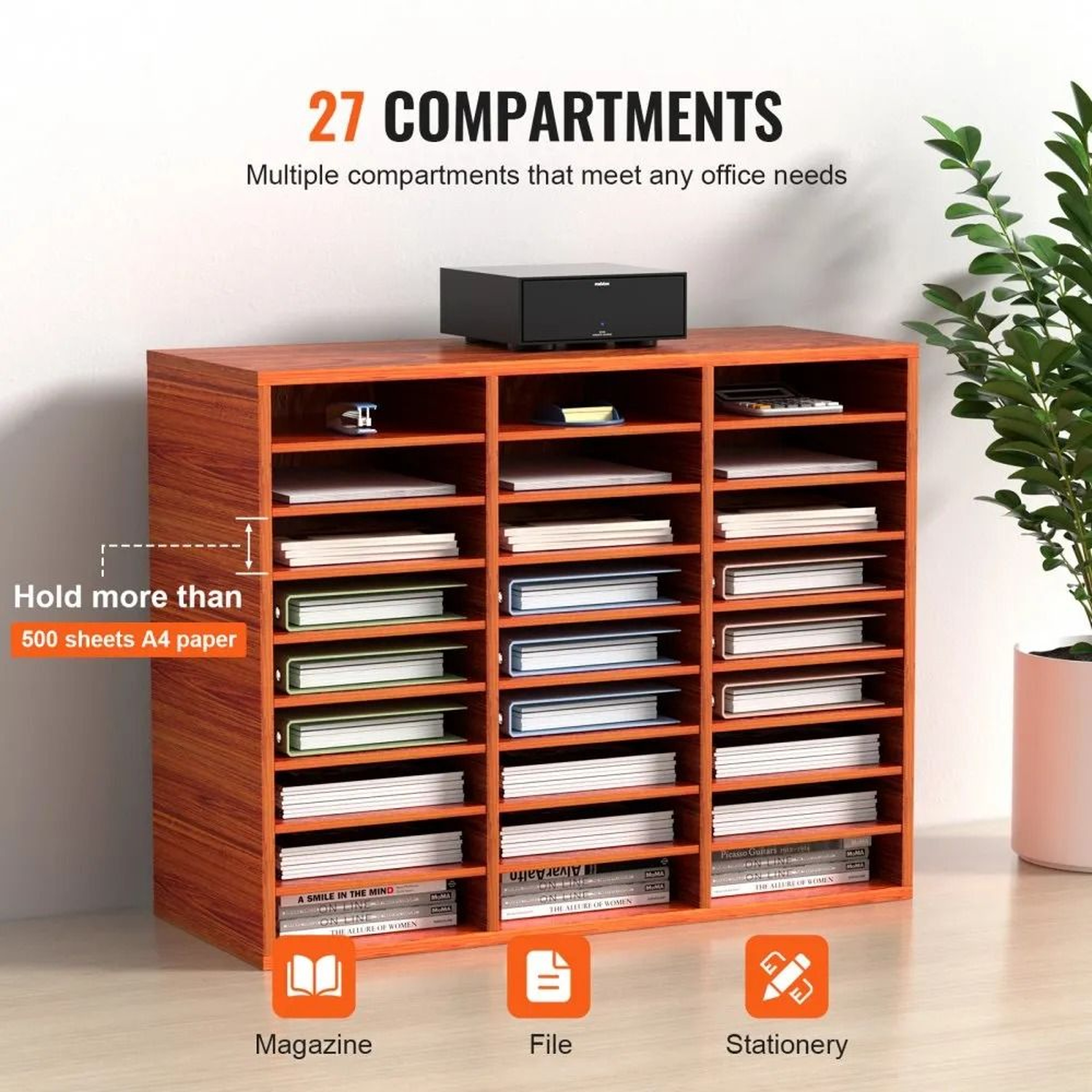 27 Slot Wood Literature Organizer File Organizer With Adjustable Shelves For Office Documents And P 2