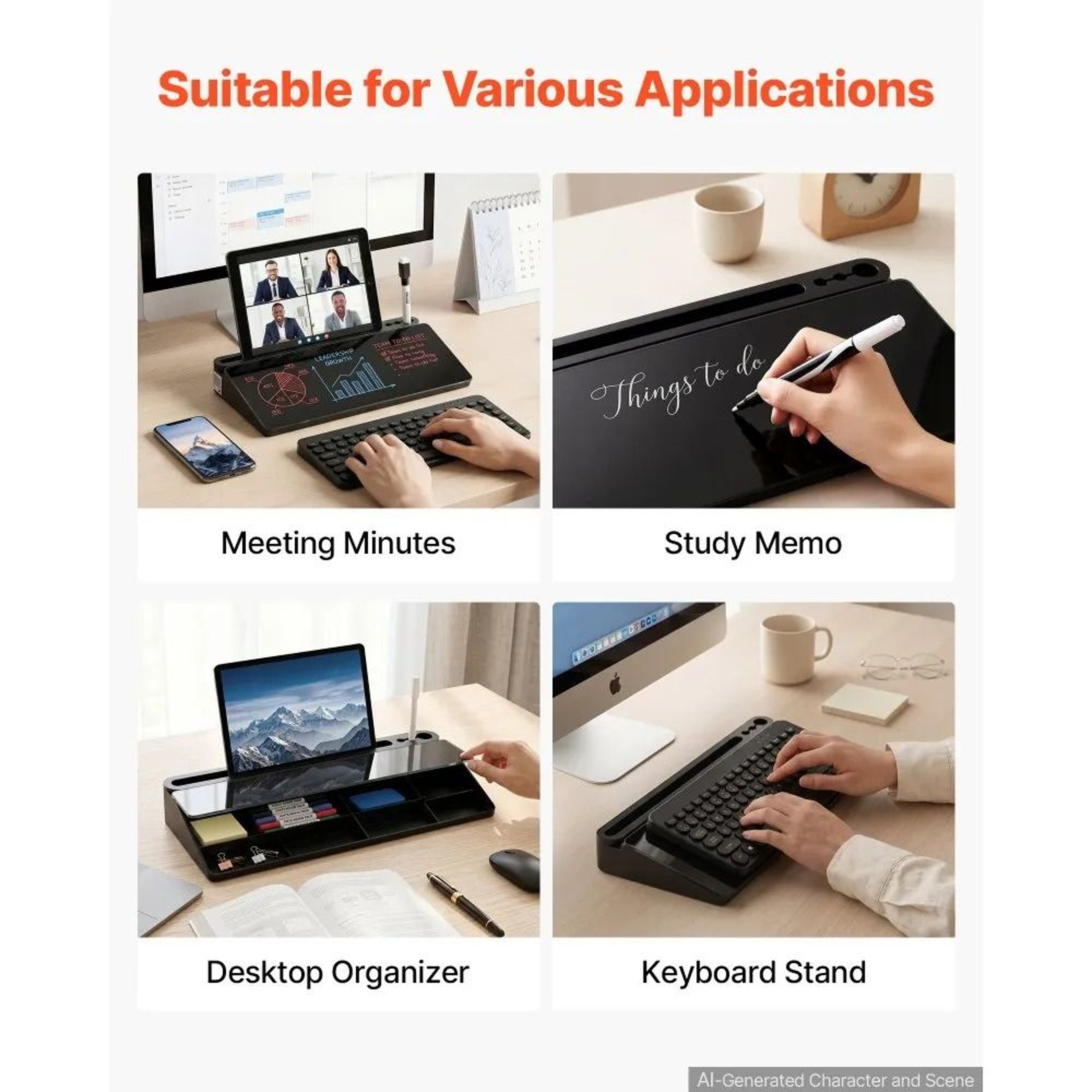 Desktop Glass Whiteboard With Storage Desk Organizer For Office And Study 2