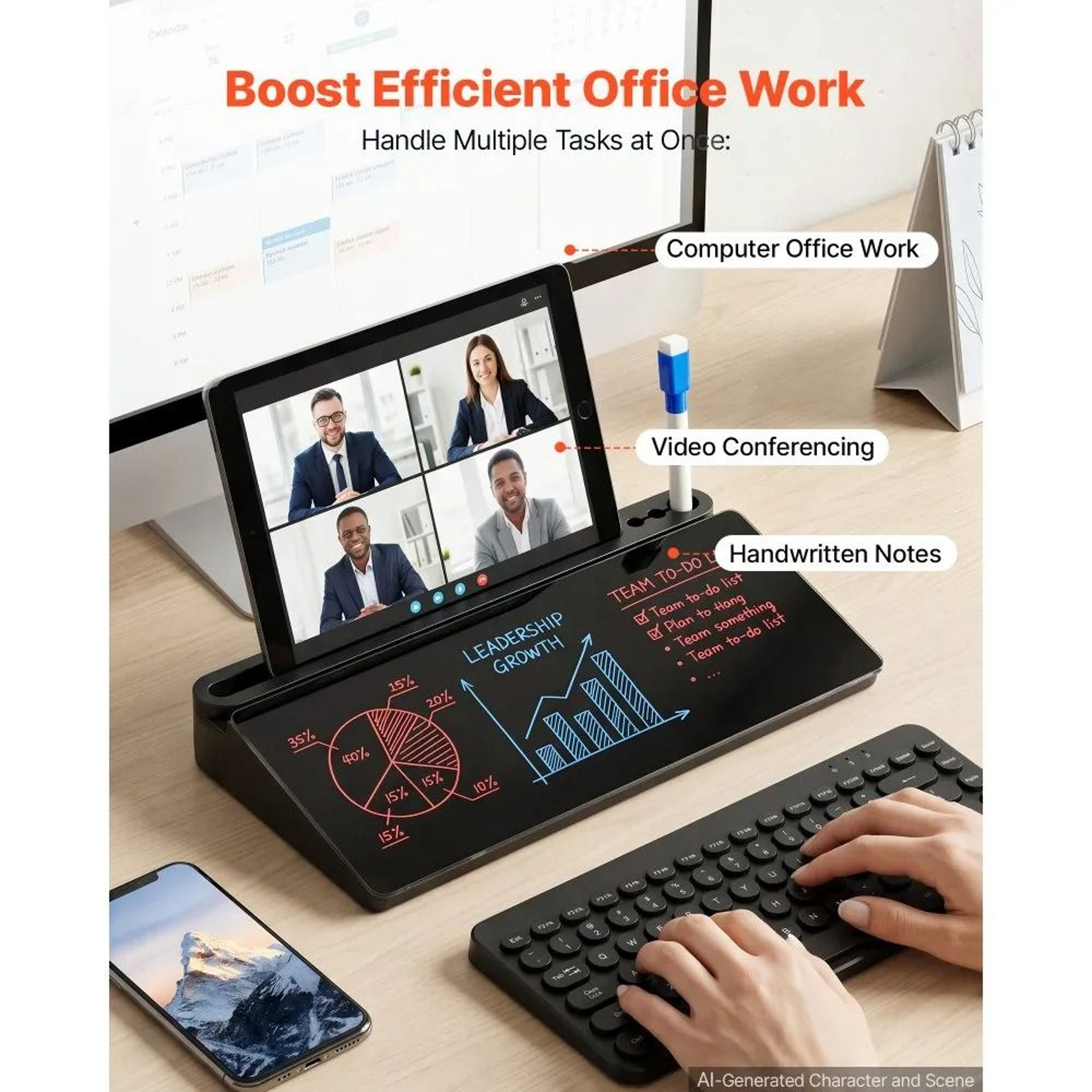 Desktop Glass Whiteboard With Storage Desk Organizer For Office And Study 5