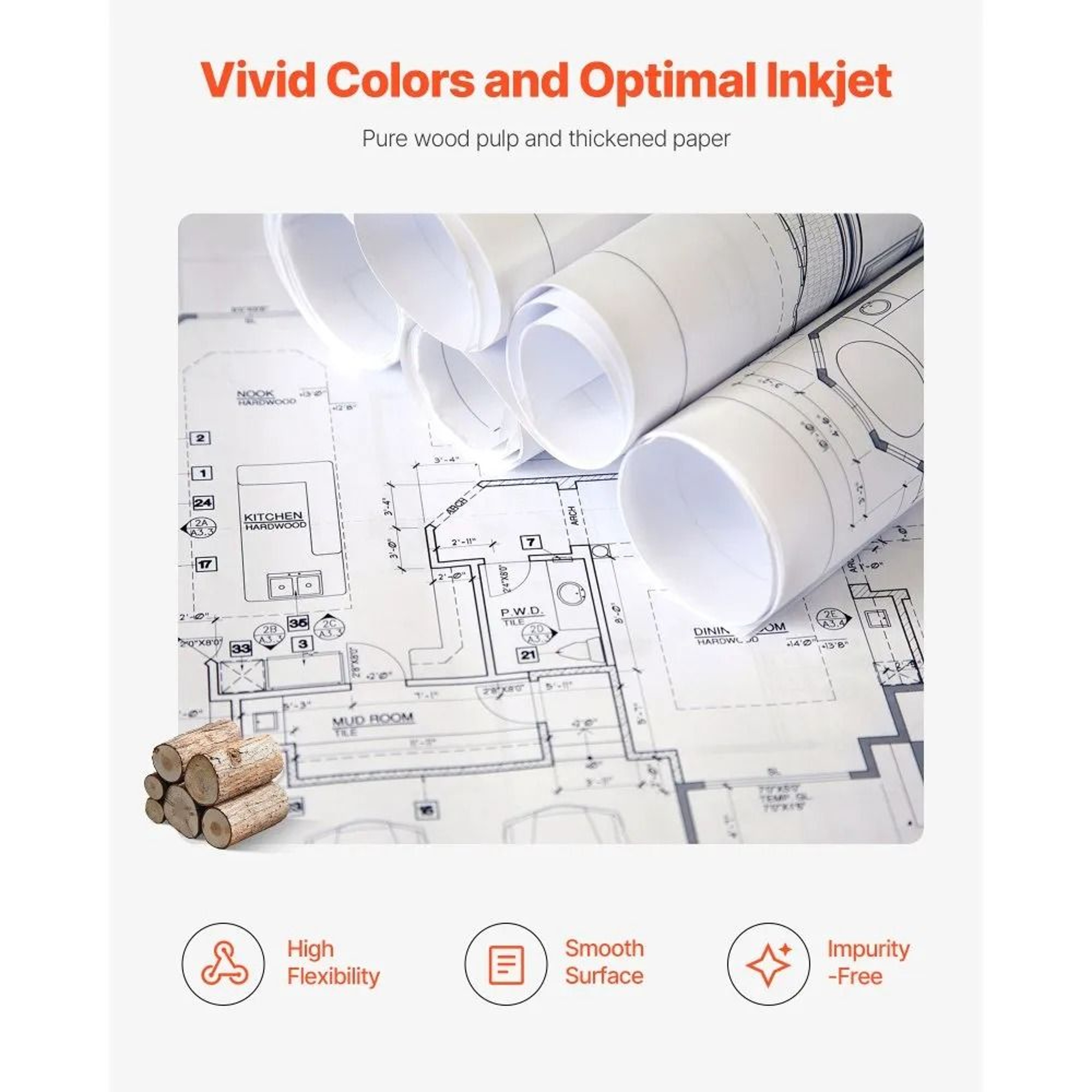 30 Inch Plotter Paper Roll 500 Ft CAD Bond Paper 2 Pack 5