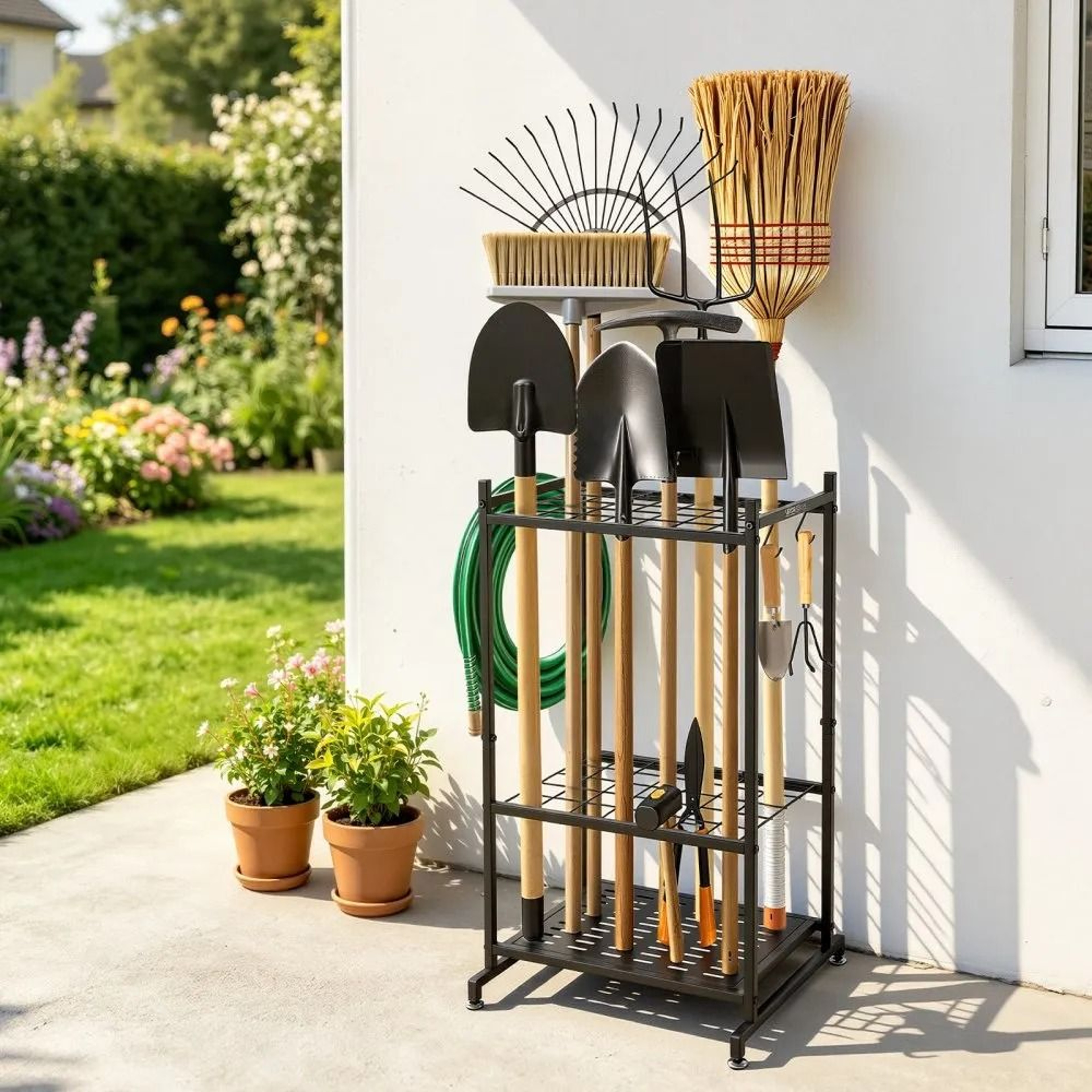 Garden Tool Organizer 35 Slots Heavy Duty Garage Tool Storage Rack With Hooks 6
