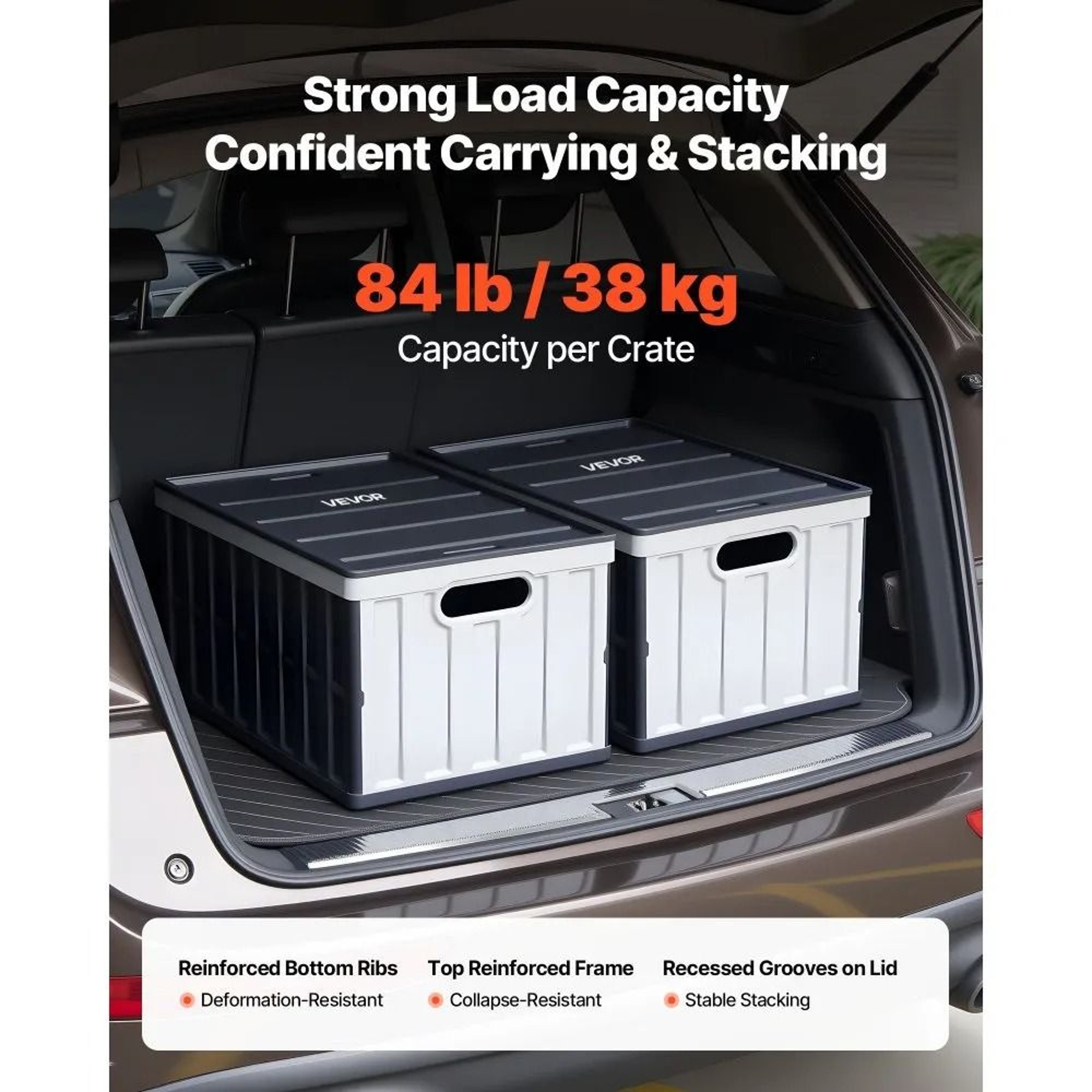 65L Collapsible Storage Bins With Lids Stackable Folding Crates 5