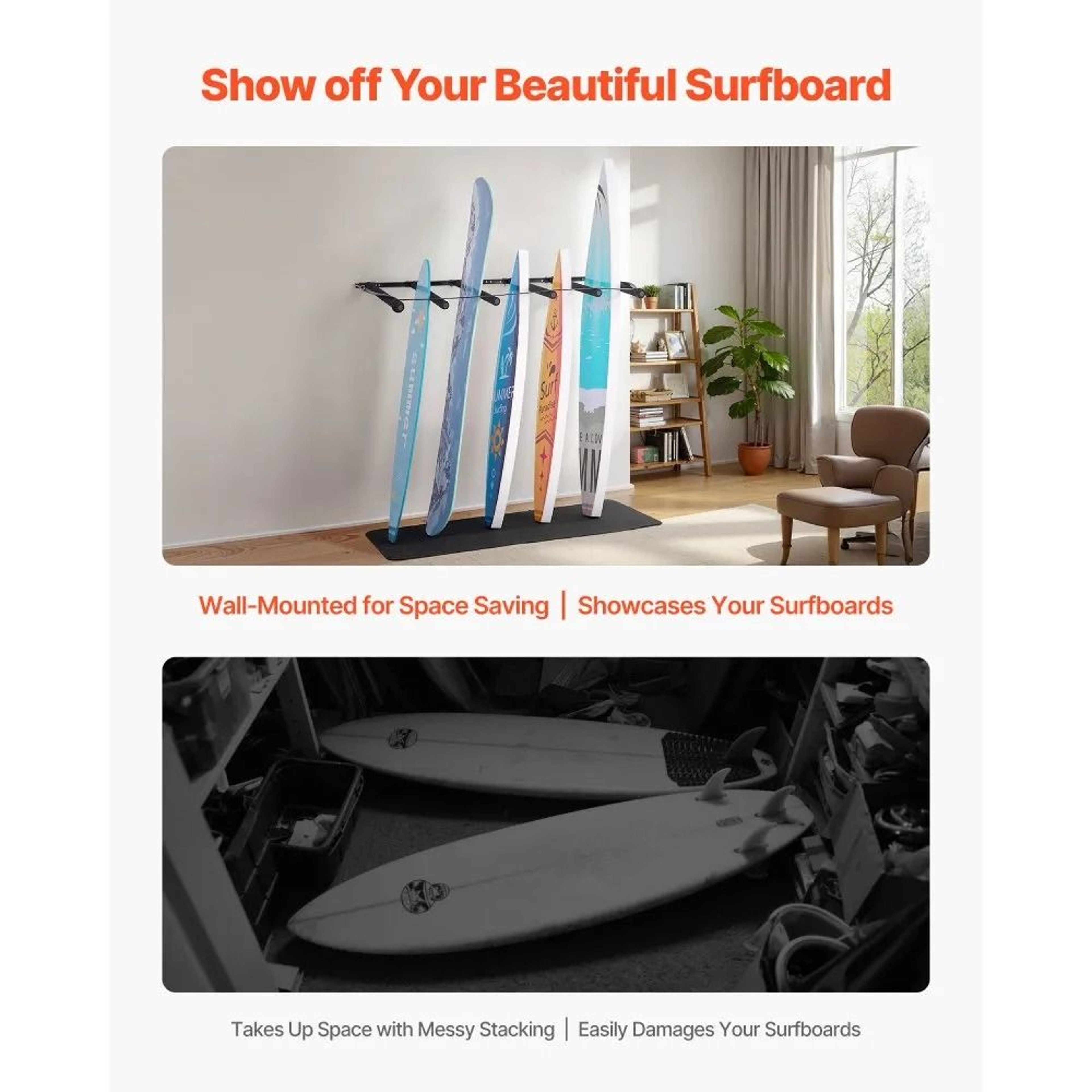 5 Tier Surfboard Wall Mount Rack For Board Storage And Display 4