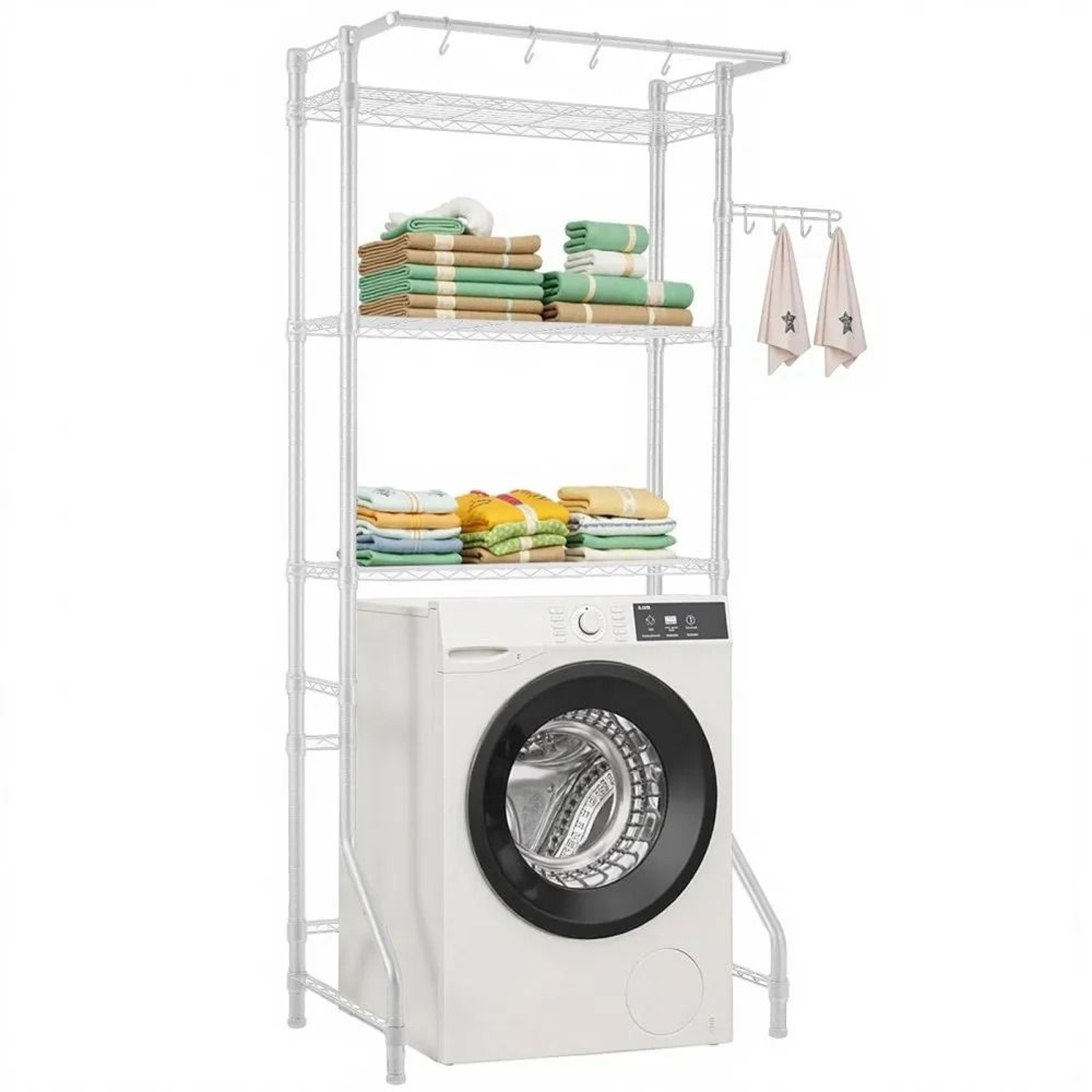 Over Washer And Dryer Storage Shelf 3 Tier Laundry Room Organizer With Hanging Rod And Hooks 0