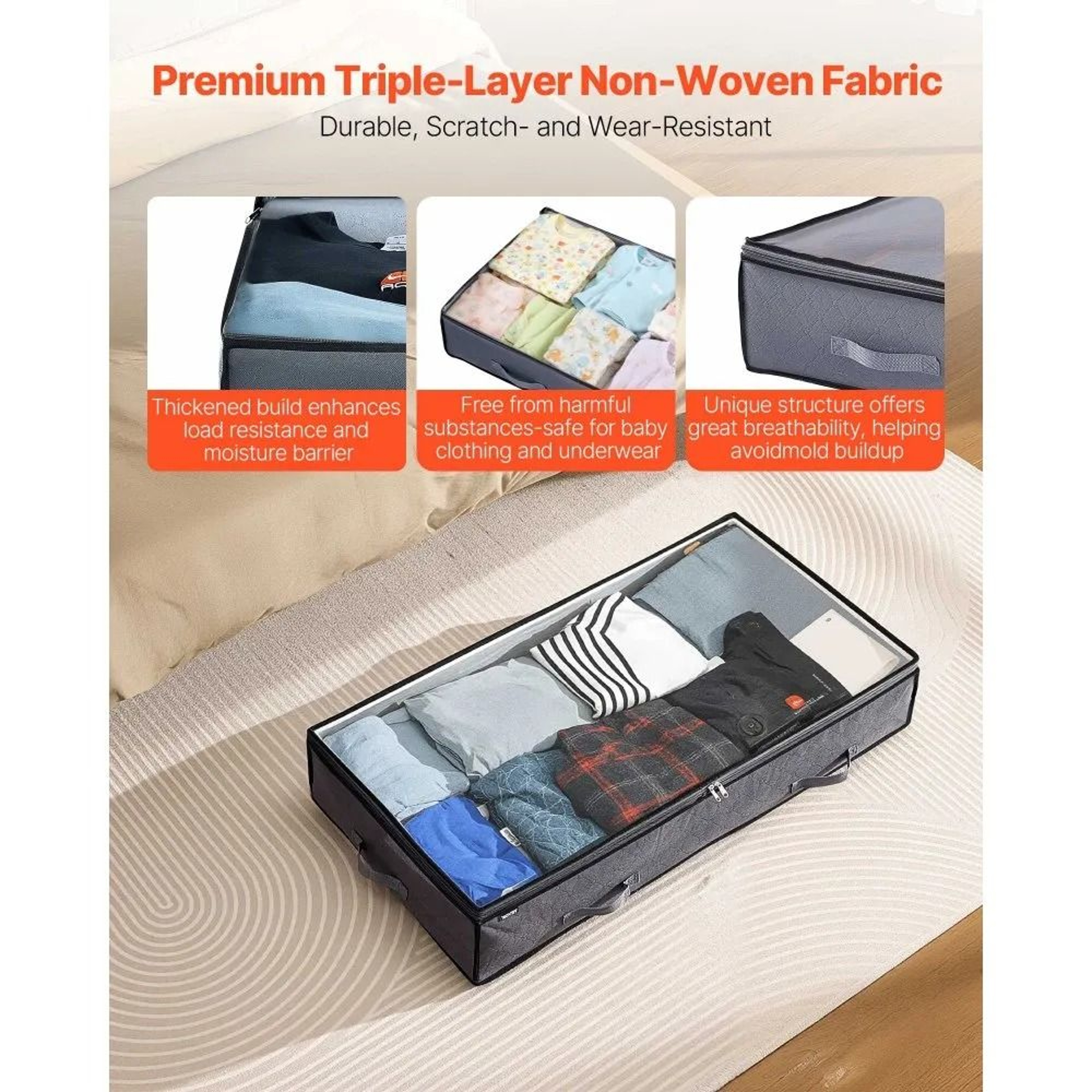 90L Under Bed Storage Containers With Clear Lids For Clothes Shoes And Blankets 4
