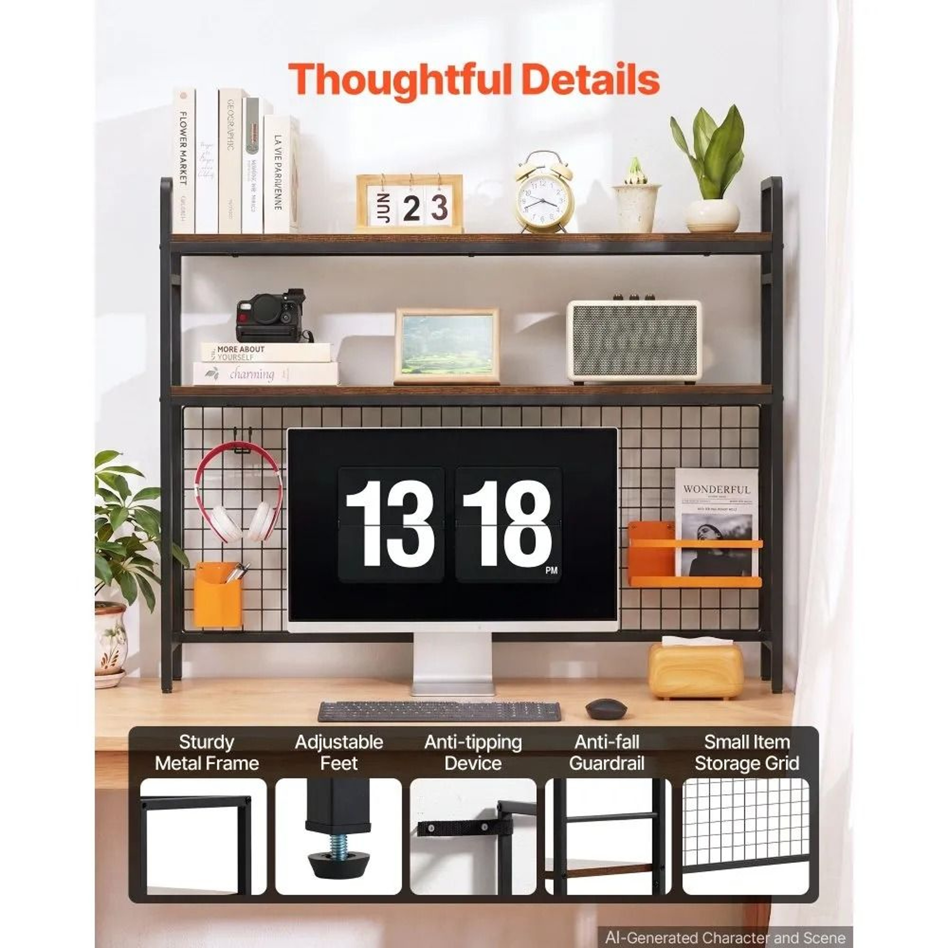 3 Tier Desktop Bookshelf Desk Organizer With Metal Frame For Home Office 3