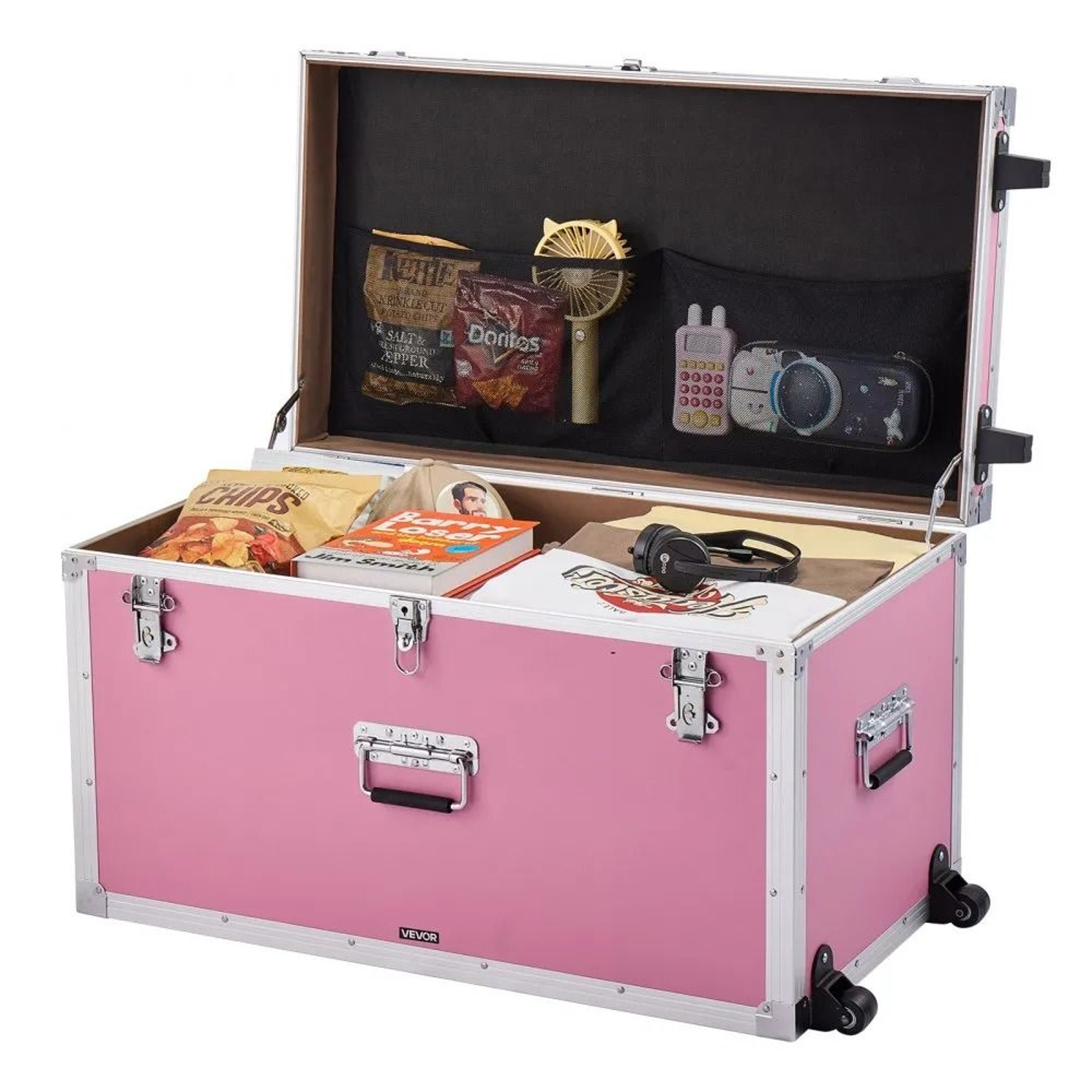 Pink Metal Storage Trunk Set With Locks Large Decorative Chest For Home Storage 4
