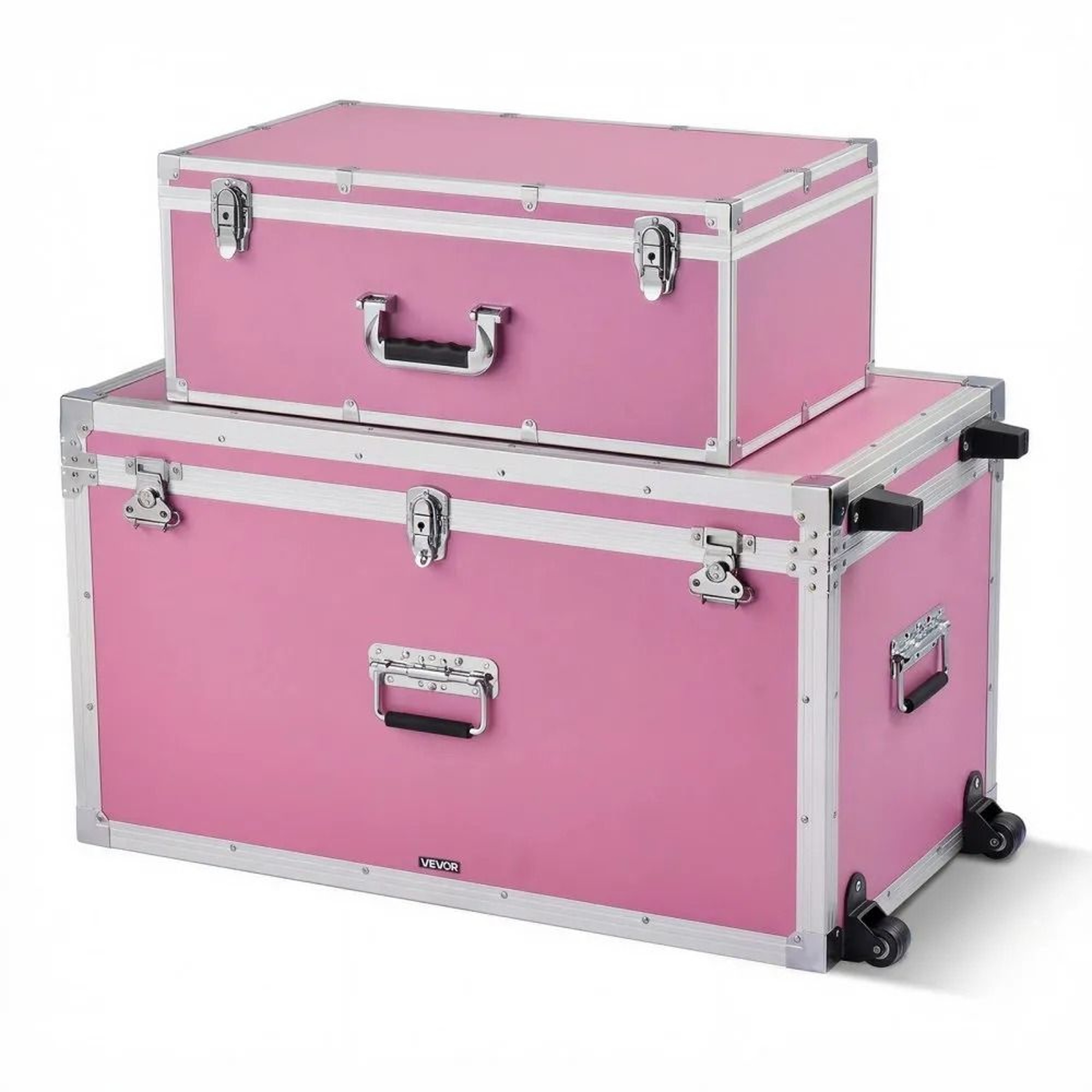 Pink Metal Storage Trunk Set With Locks Large Decorative Chest For Home Storage 0