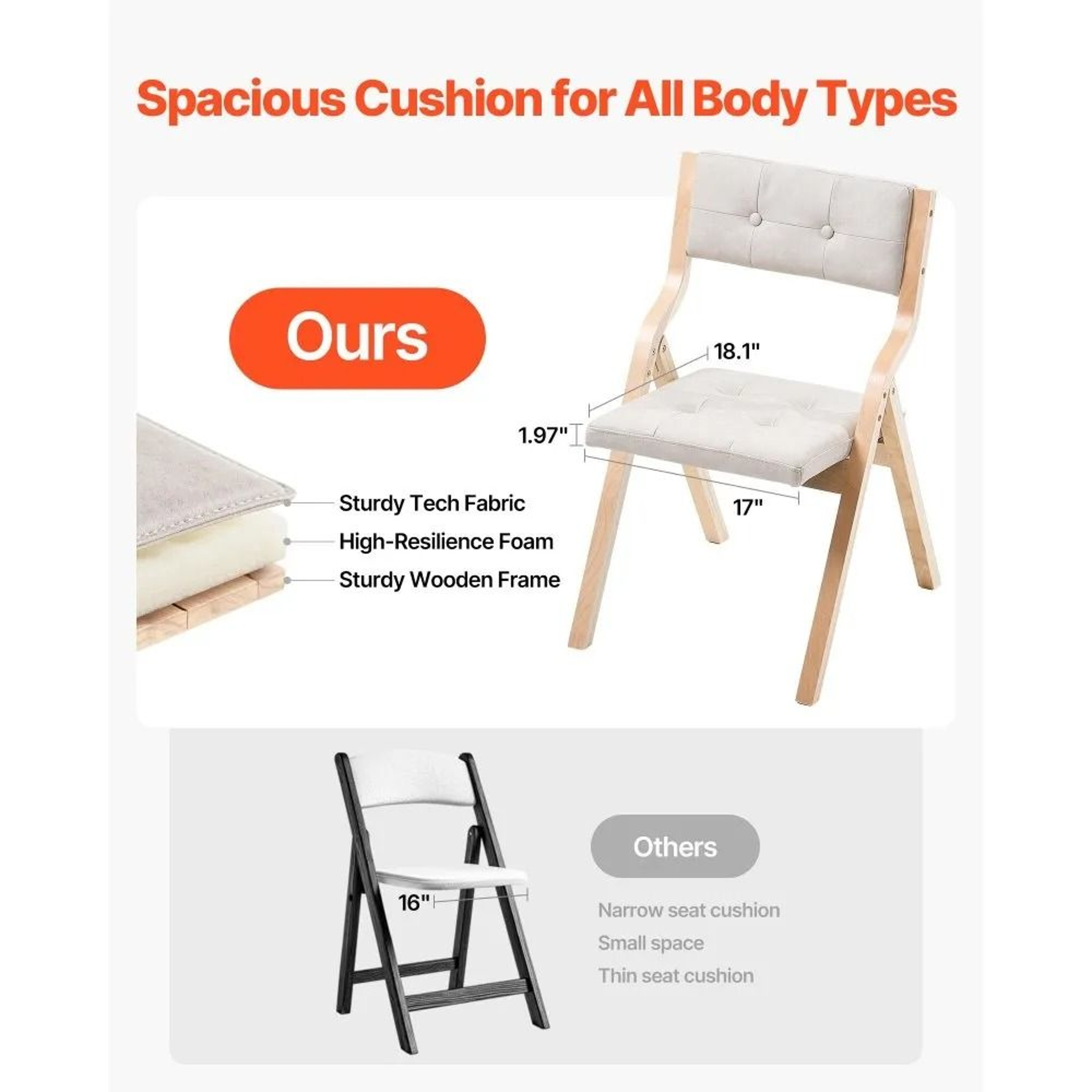 Wooden Folding Chairs Set Of 4 With Padded Cushion Comfortable Dining Seating 4