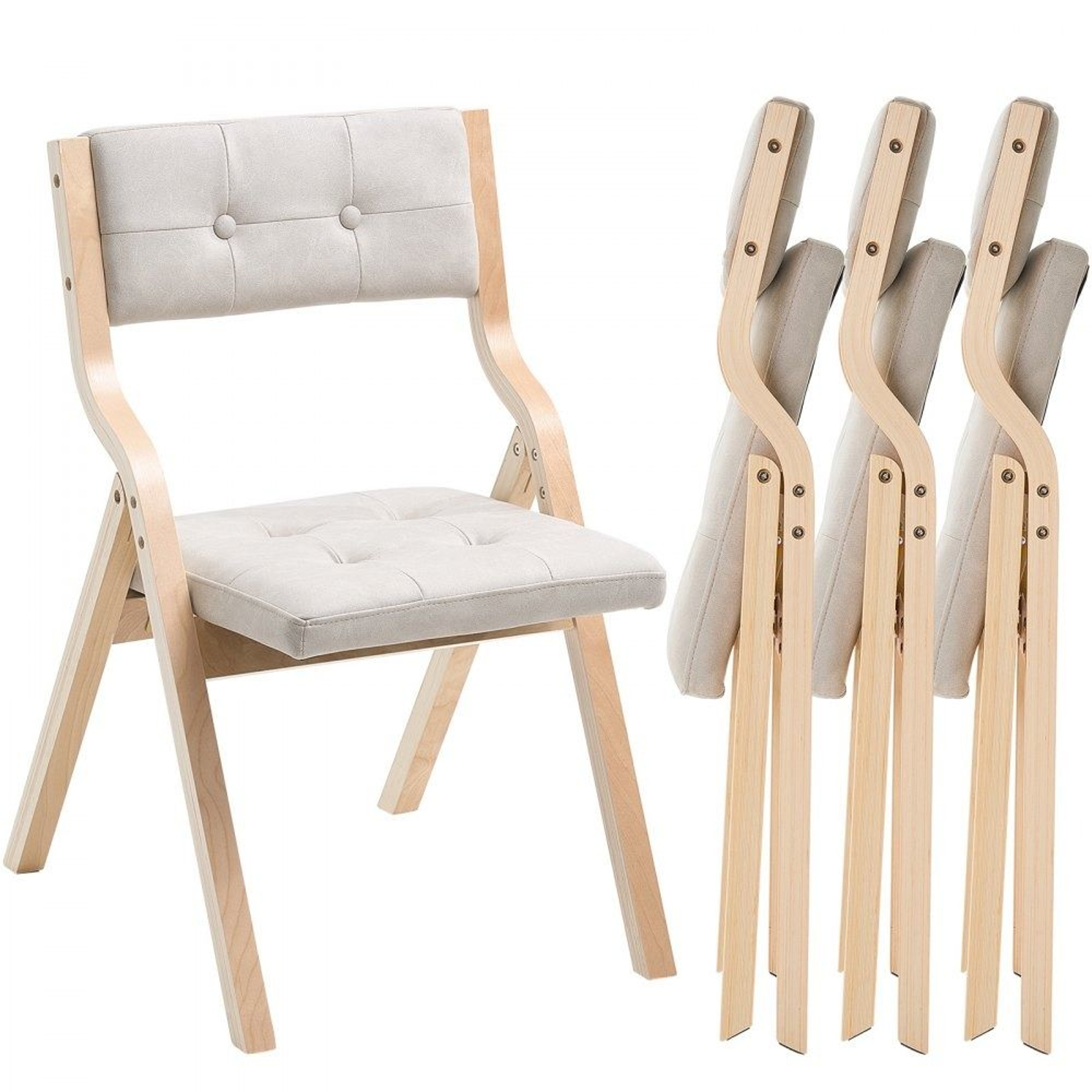 Wooden Folding Chairs Set Of 4 With Padded Cushion Comfortable Dining Seating 0