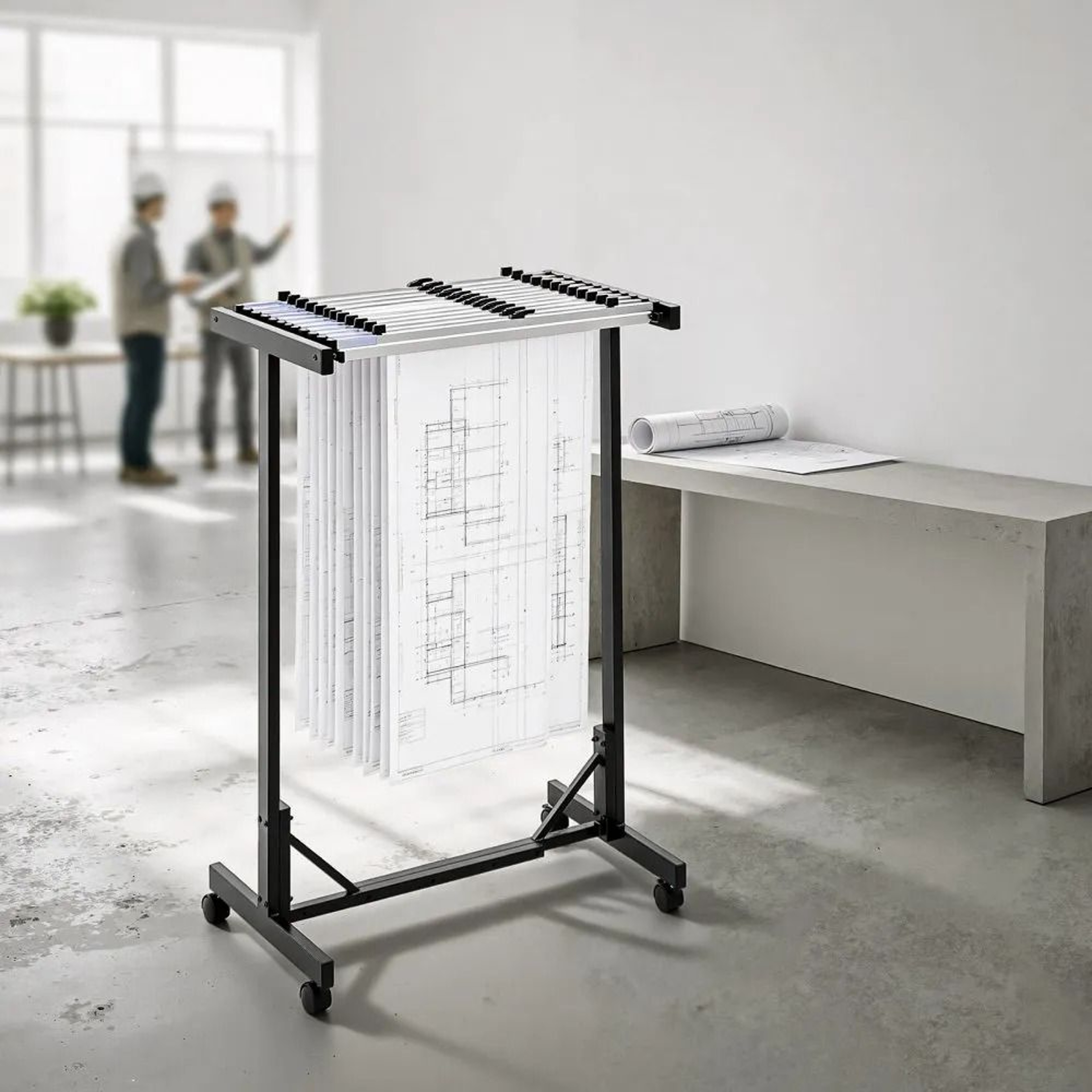Blueprint Storage Rack Mobile Adjustable Blueprint Holder With Steel Frame And Clamps 4