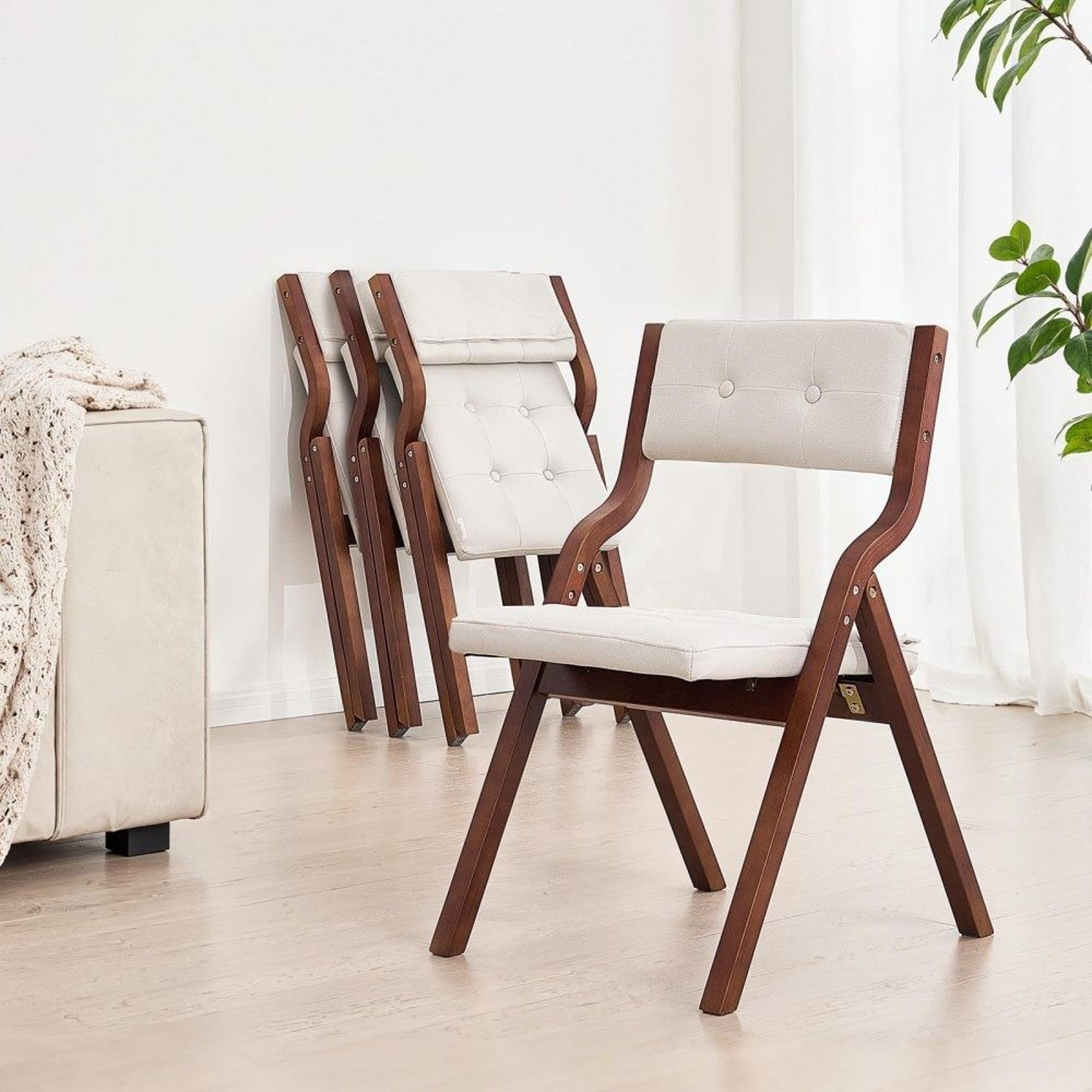 Modern Wooden Folding Chairs With Cushion Set Of 4 Comfortable Portable Dining Chairs 6