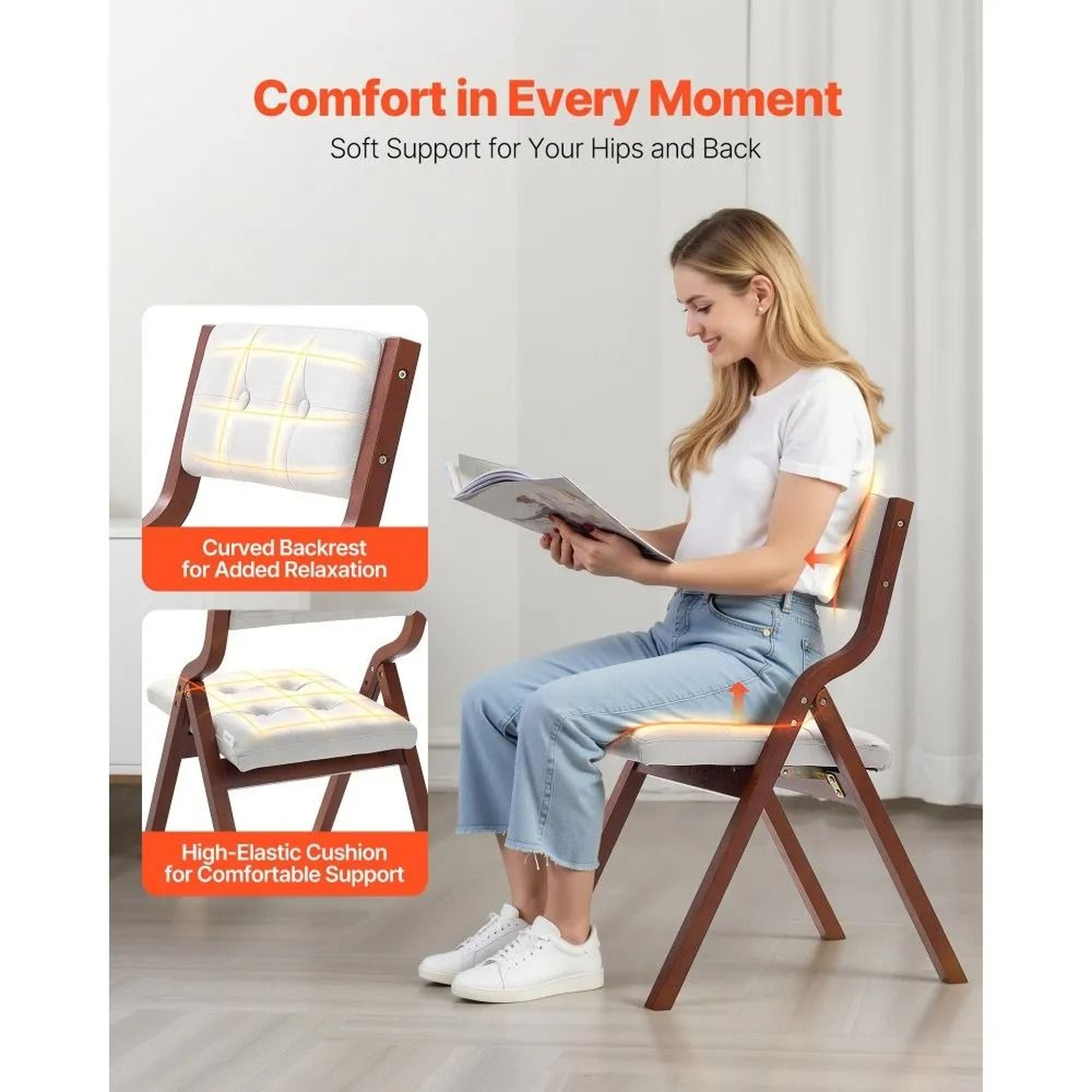Modern Wooden Folding Chairs With Cushion Set Of 4 Comfortable Portable Dining Chairs 2