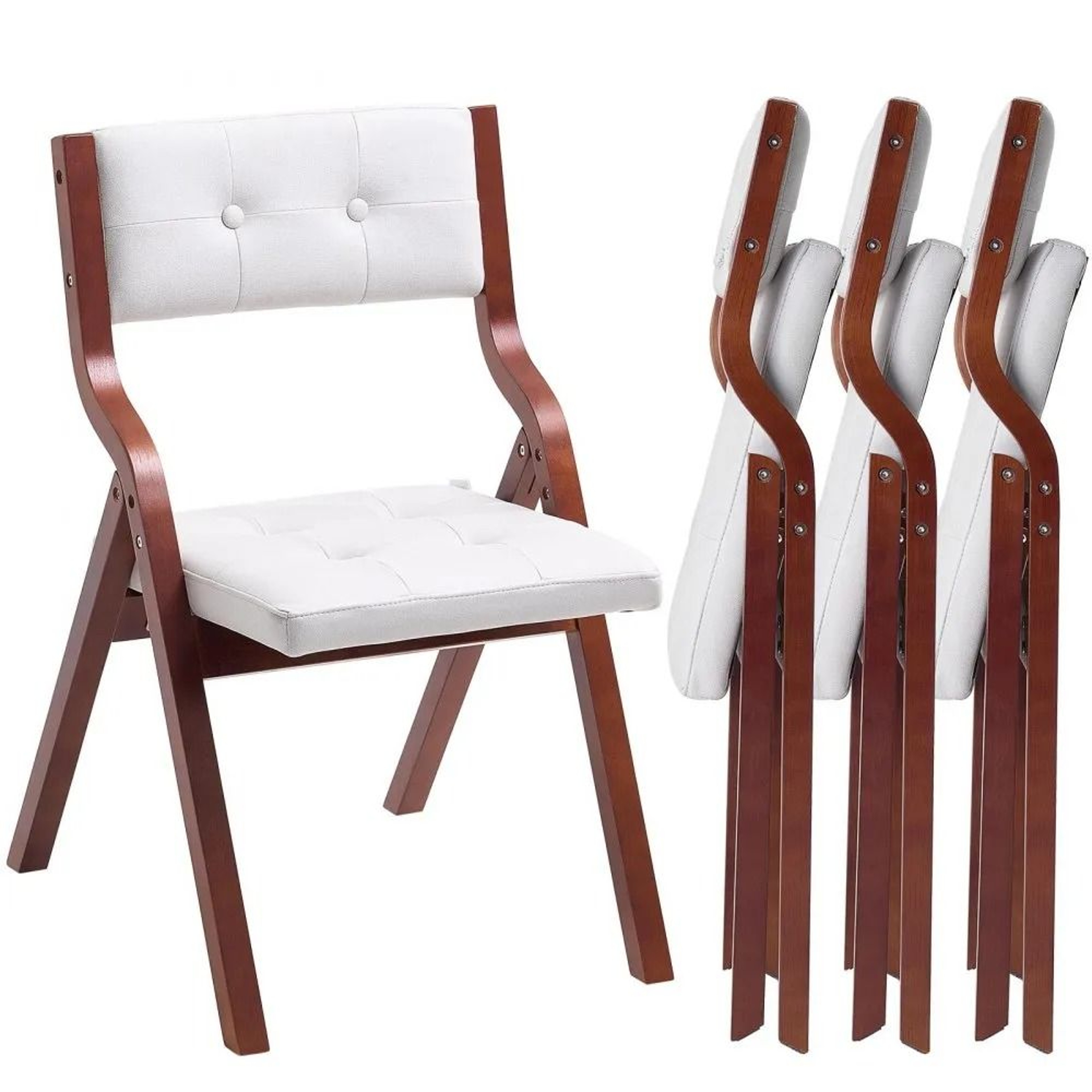 Modern Wooden Folding Chairs With Cushion Set Of 4 Comfortable Portable Dining Chairs 0