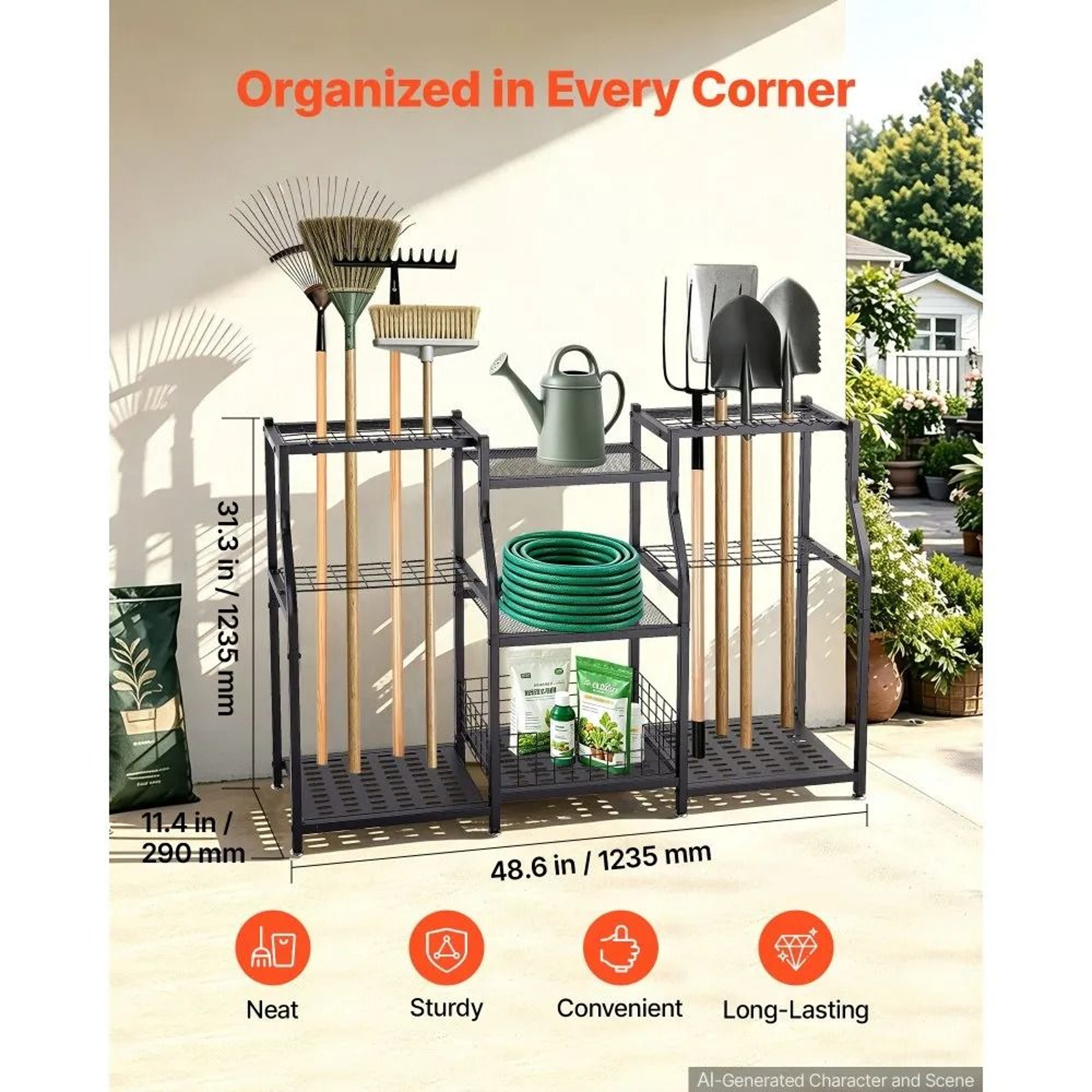Garden Tool Organizer 3 Tier Heavy Duty Garage Storage Rack With Hooks 2