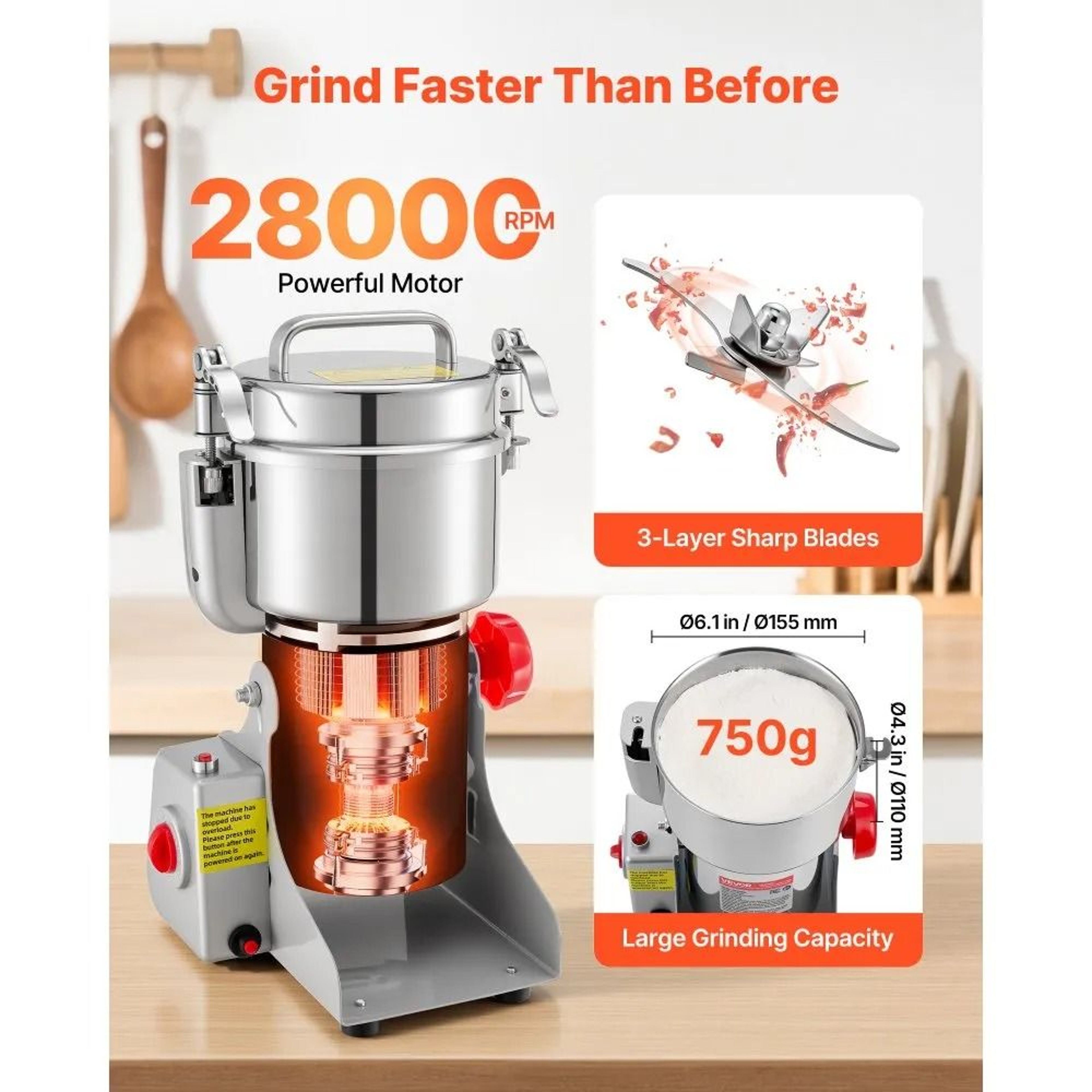 750g Electric Grain Mill Grinder High Speed Spice And Coffee Powder Machine 1