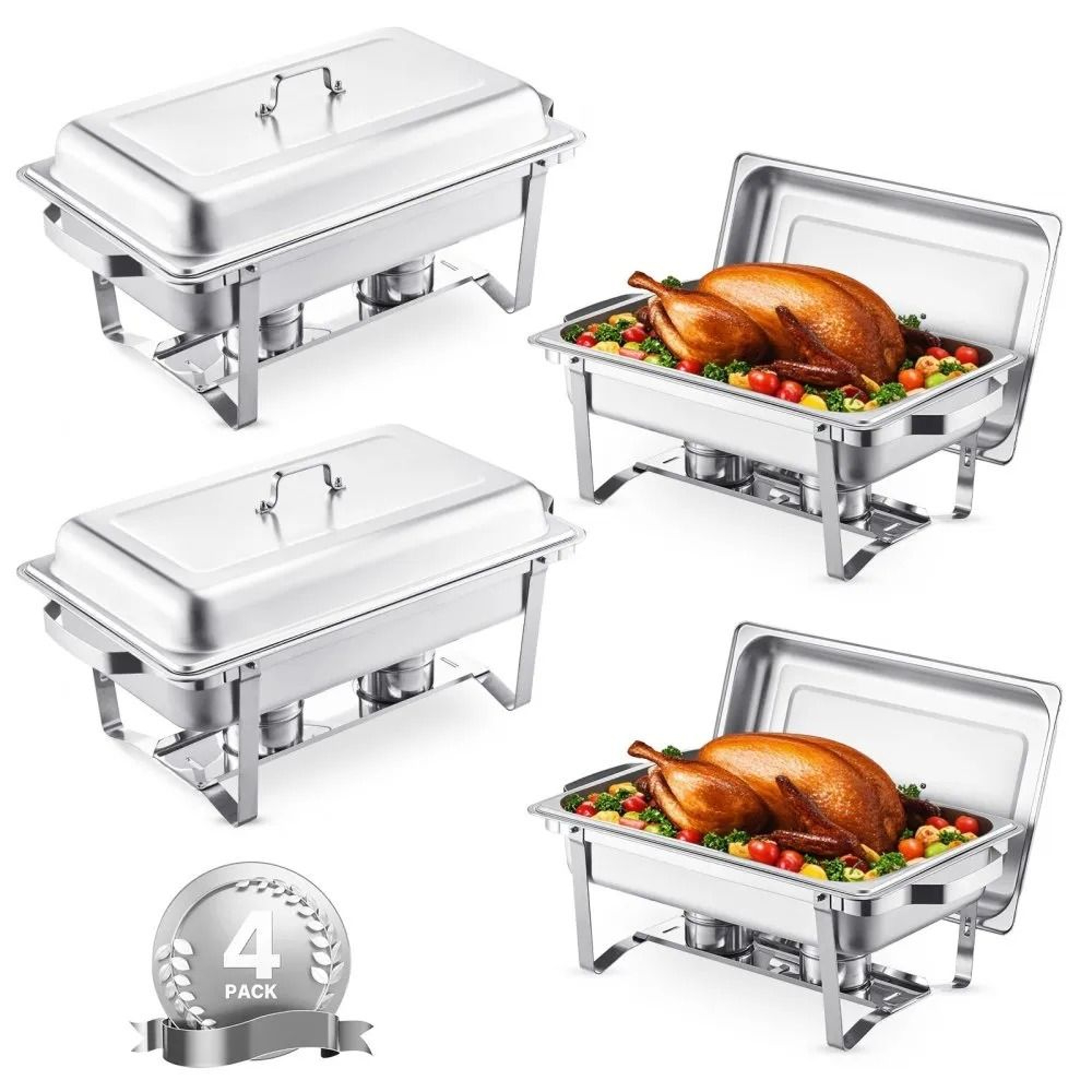 8 Qt Stainless Steel Chafing Dish Buffet Set With 4 Full Size Pans For Catering Events 0