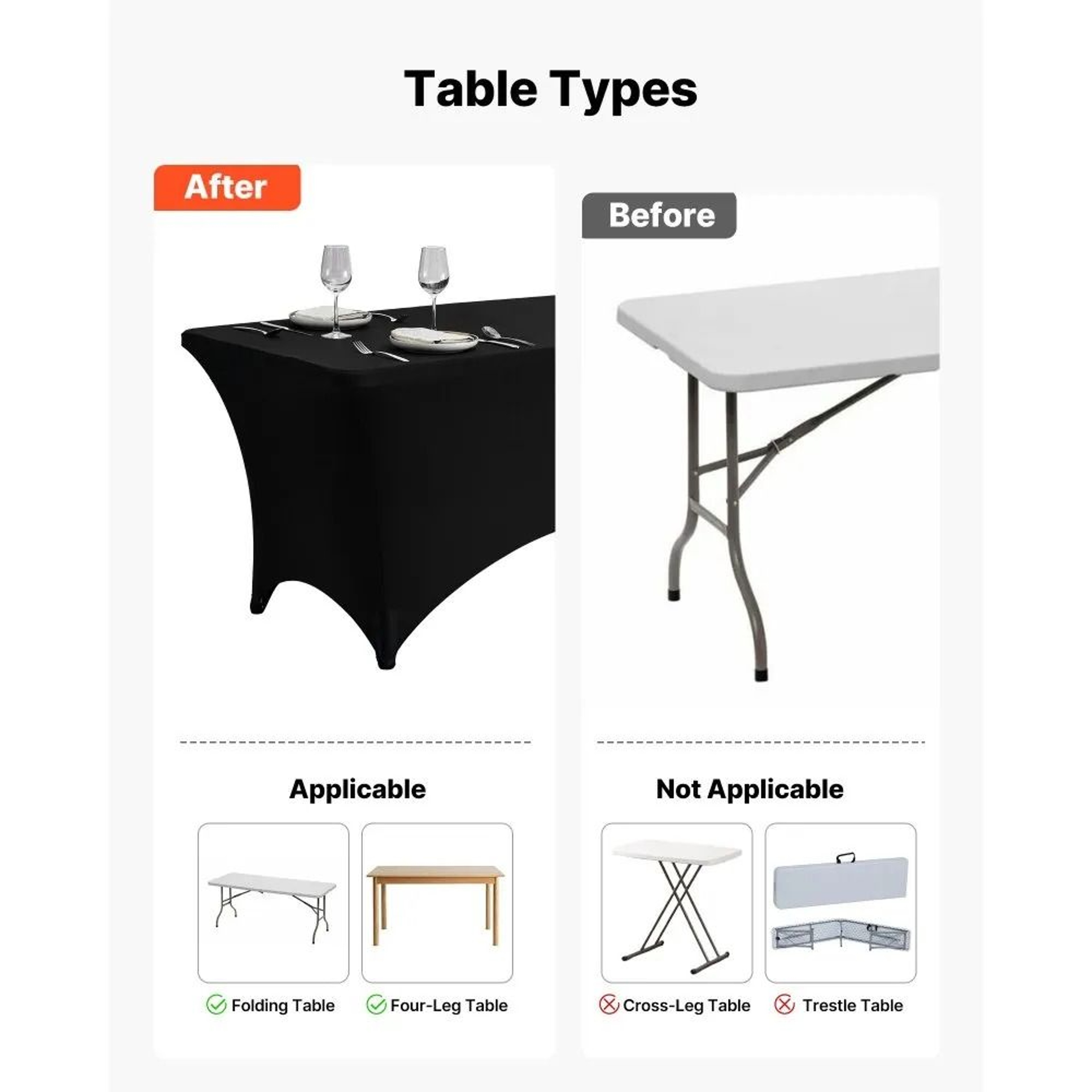 6 Pack Black Stretch Table Cloths For 6FT Rectangular Tables 4