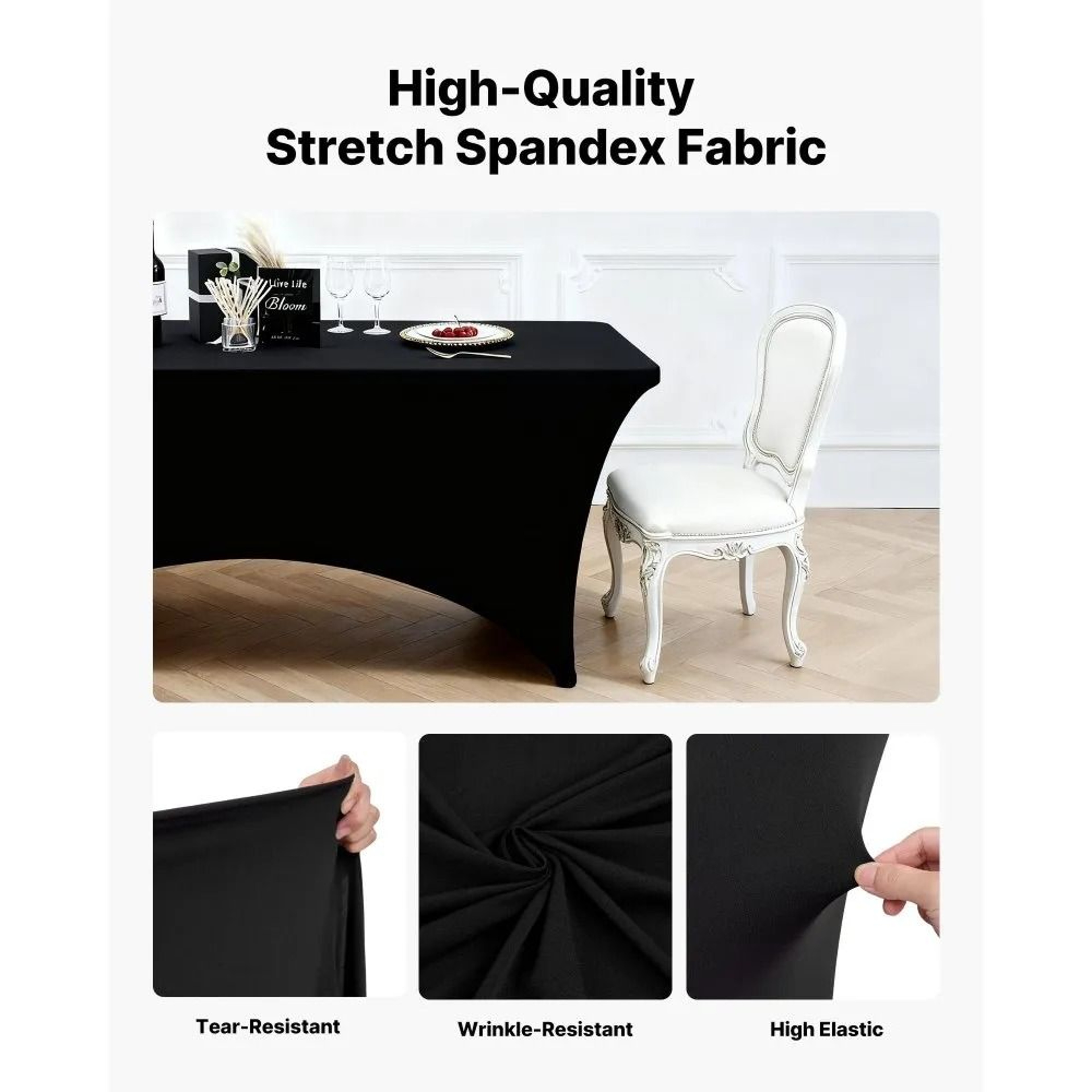 6 Pack Black Stretch Table Cloths For 6FT Rectangular Tables 6
