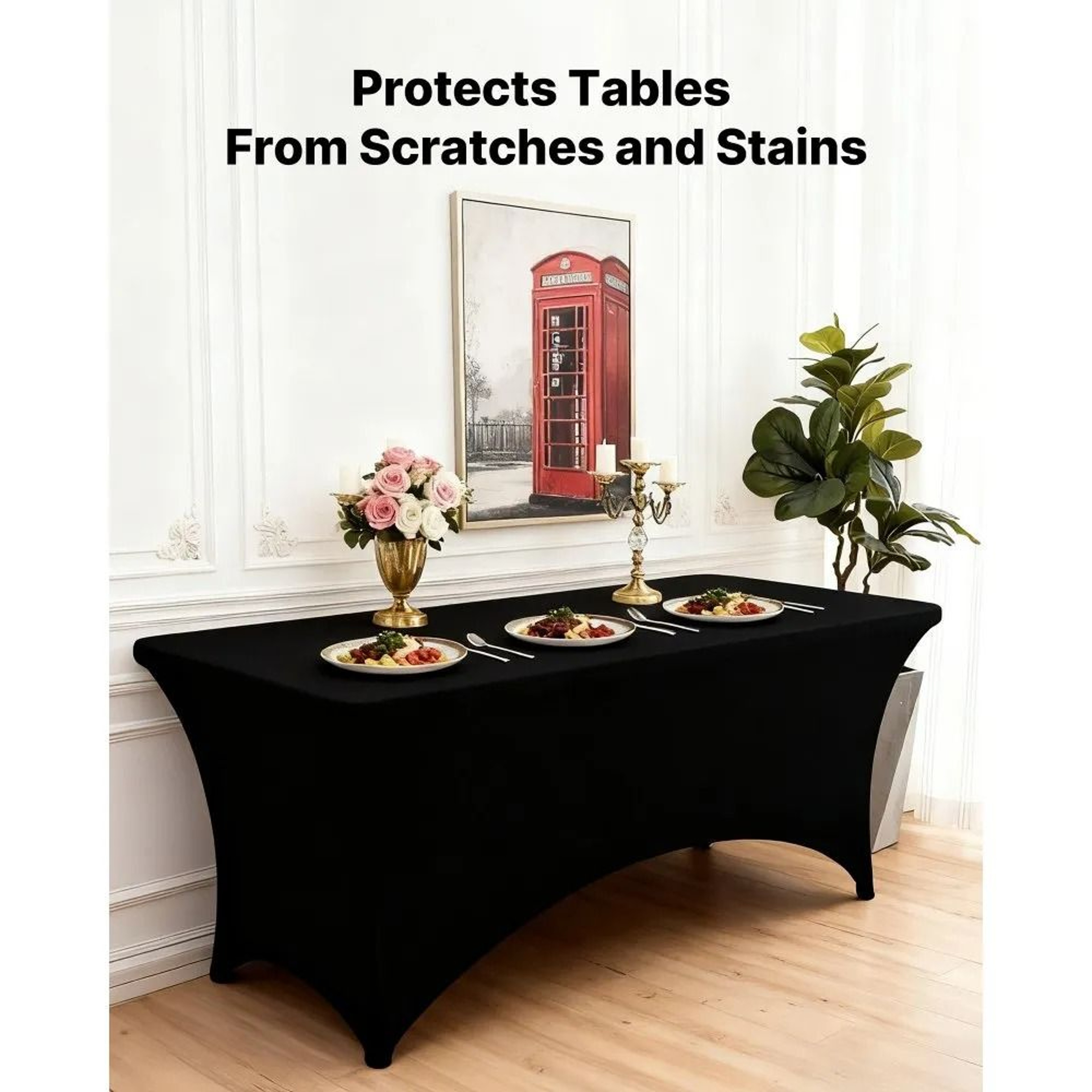 6 Pack Black Stretch Table Cloths For 6FT Rectangular Tables 1