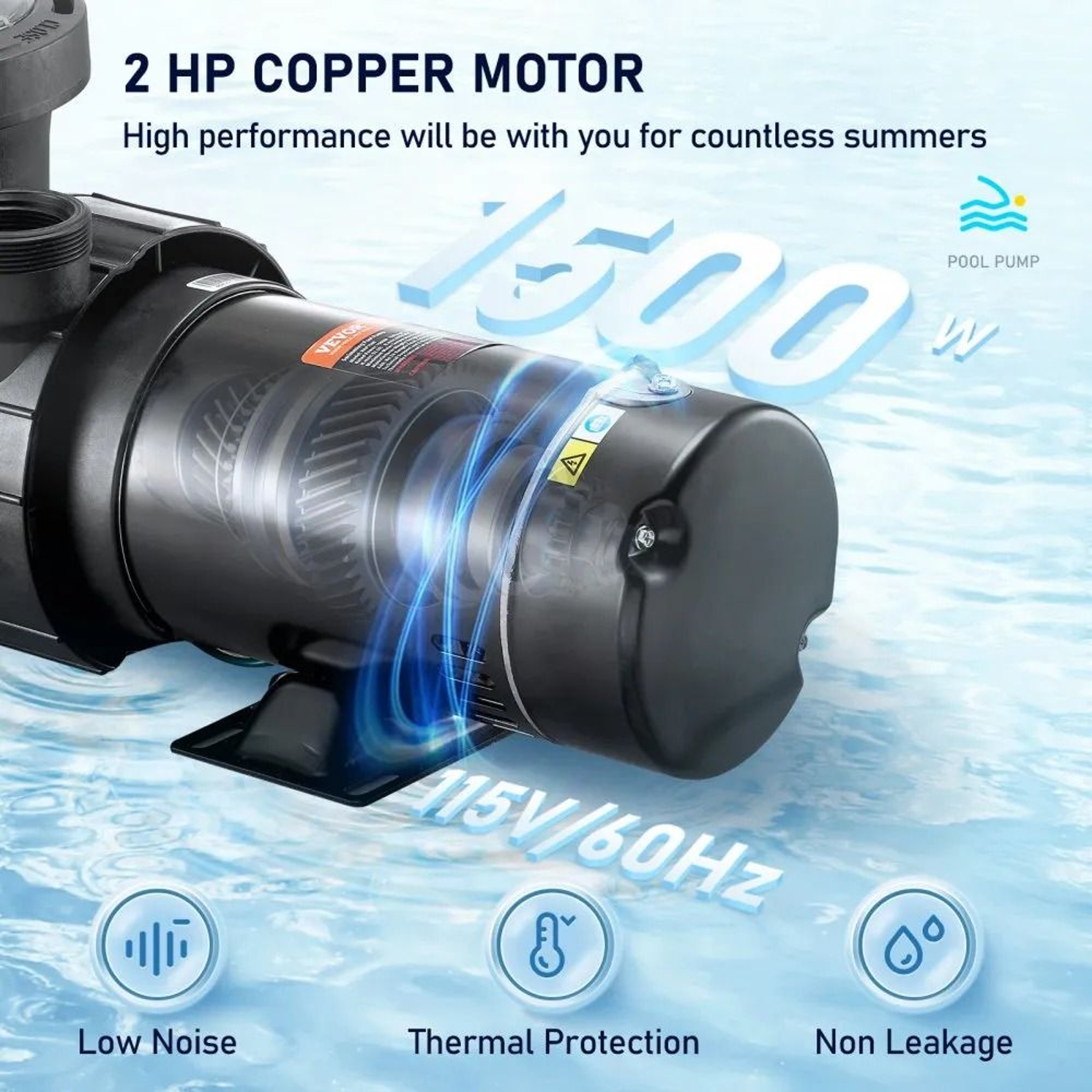 2HP Swimming Pool Pump 5400 GPH High Flow Above Ground Pool Filter Pump 5
