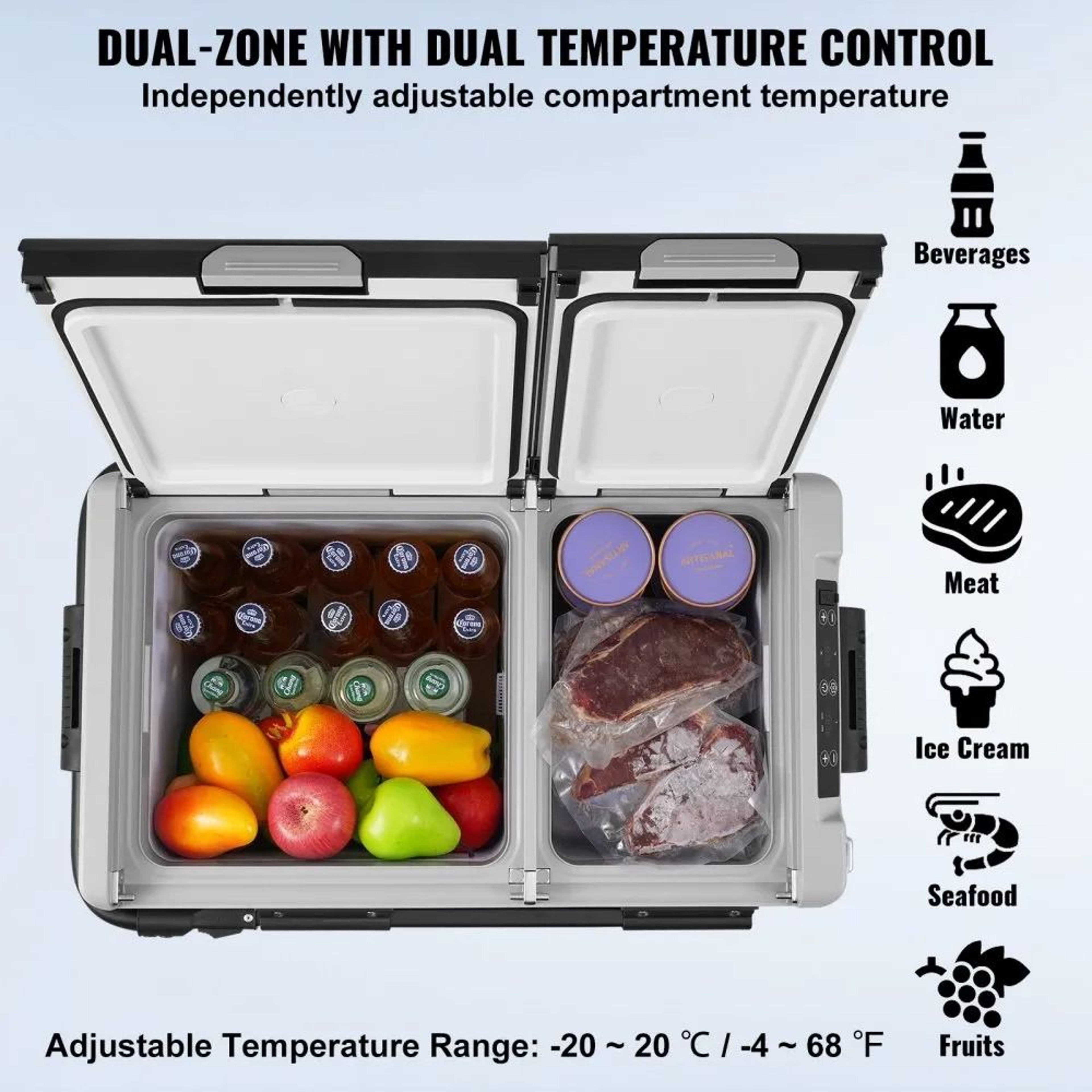 58L Portable Car Refrigerator Freezer Dual Zone Compressor Cooler 4
