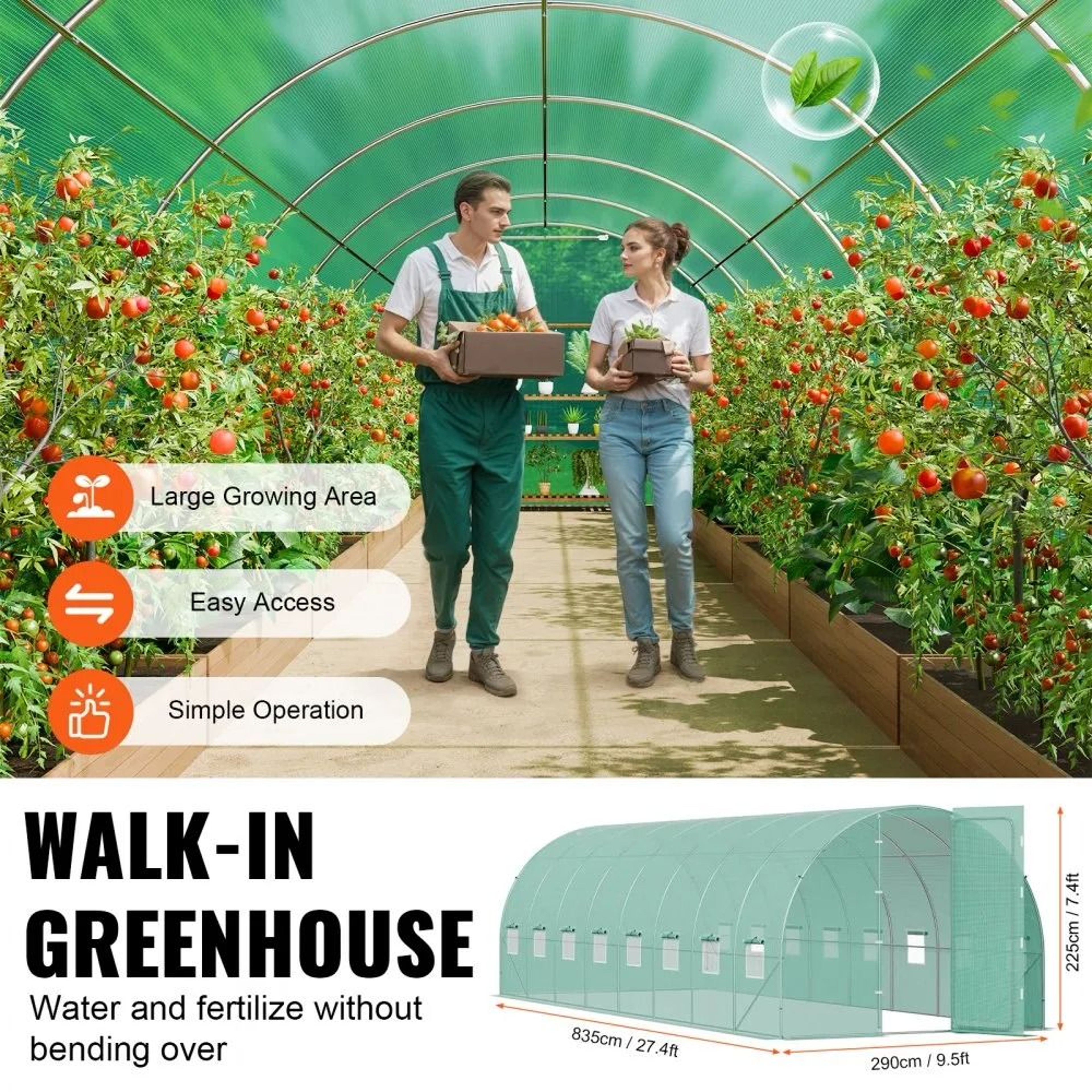 Walk In Tunnel Greenhouse 27x9ft Heavy Duty Hoop House With Galvanized Frame 3