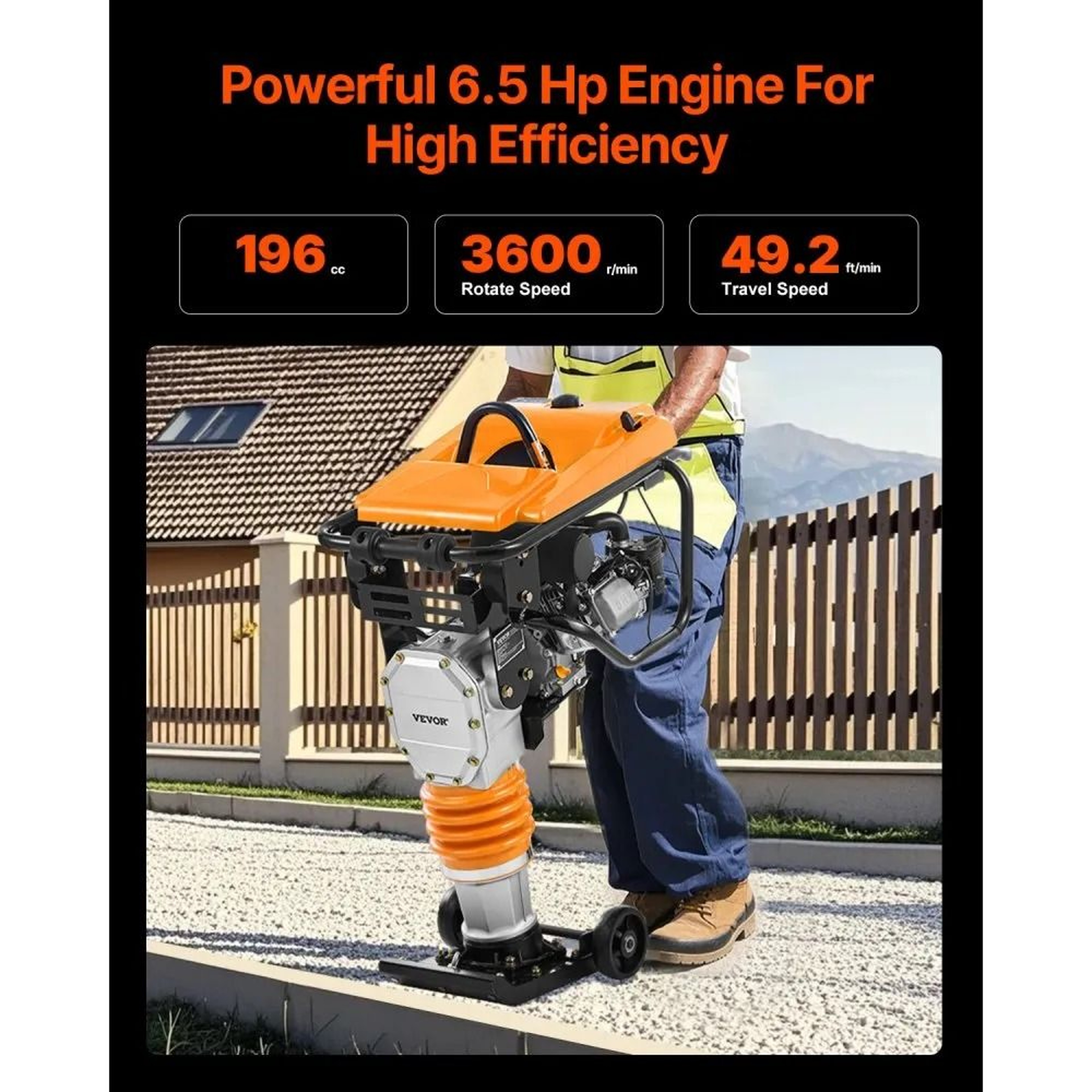 65 HP Jumping Jack Compactor 3600 Lbs Gas Powered Vibratory Rammer 4
