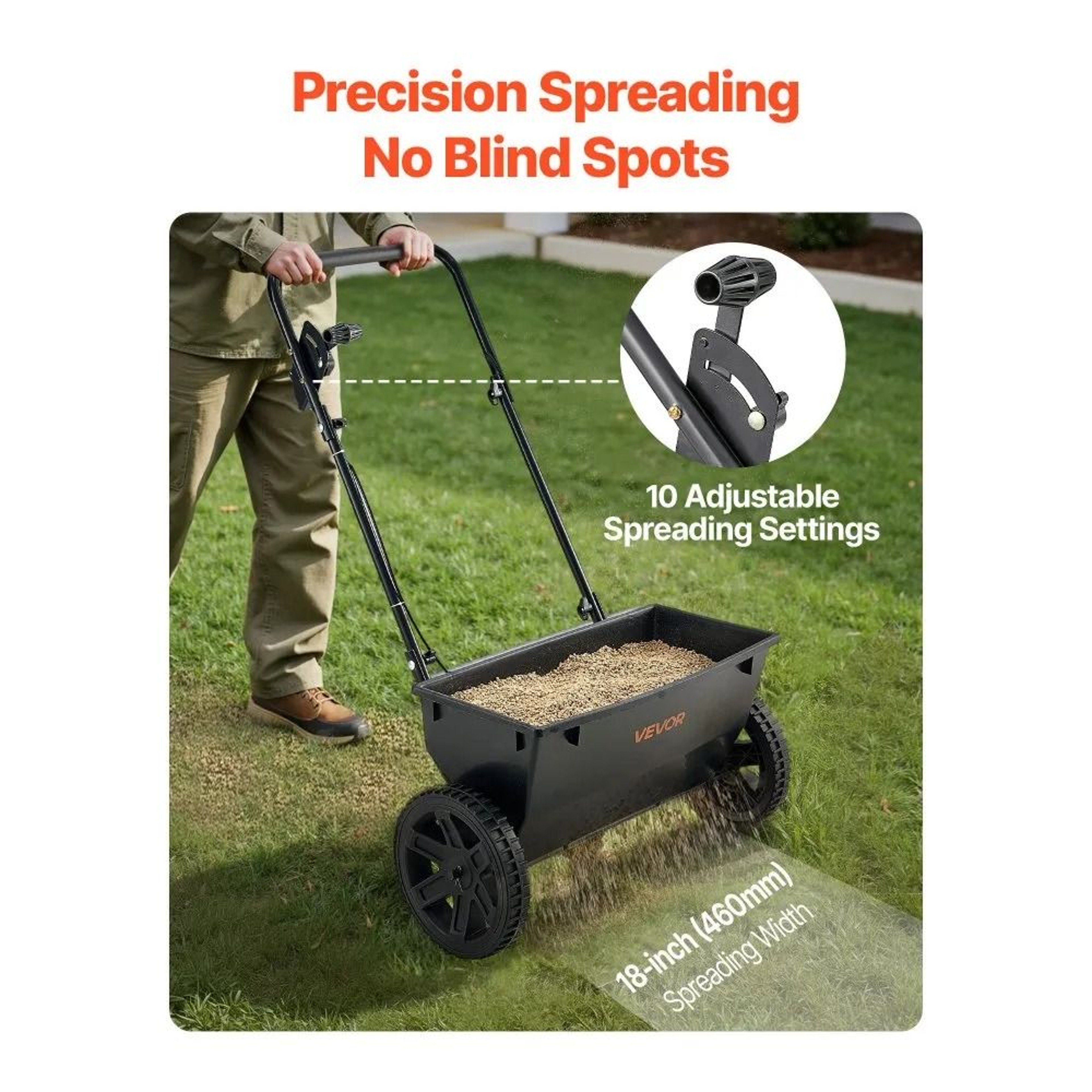Walk Behind Push Spreader 50LB Lawn Fertilizer Seed Spreader 2