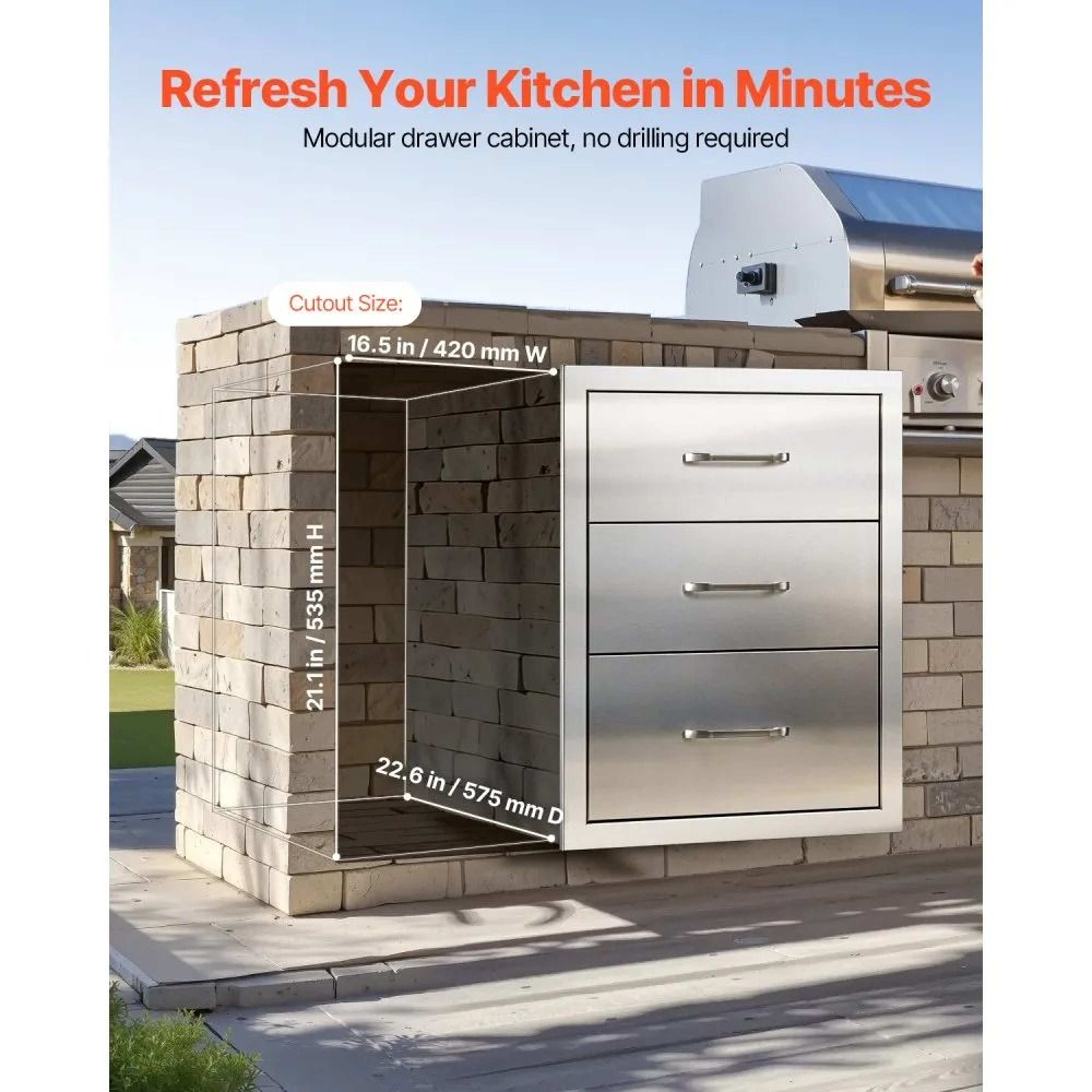 Outdoor Kitchen Drawer Stainless Steel BBQ Island Storage Cabinet 5