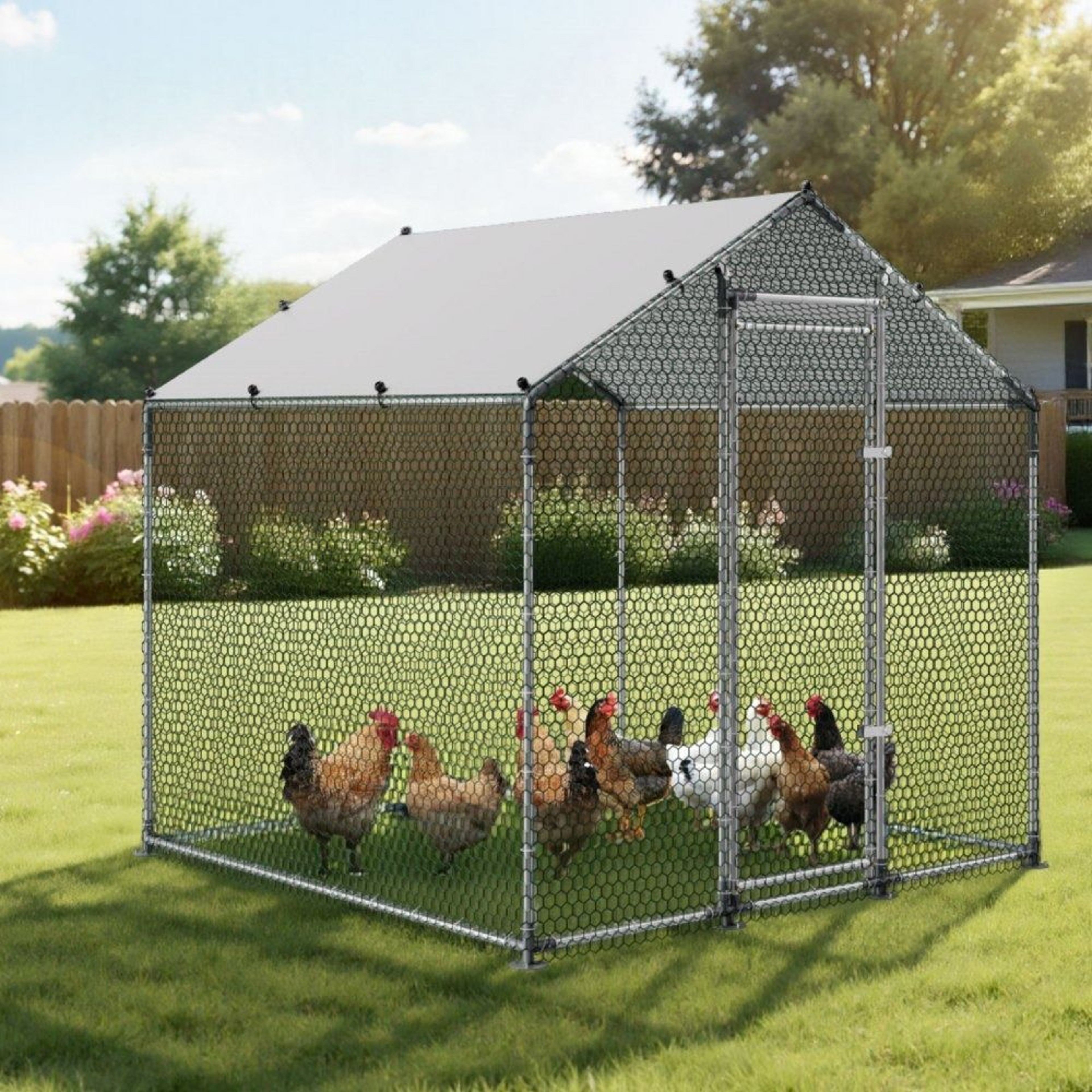 Large Metal Chicken Coop Walk In Poultry Run With Weatherproof Cover 5