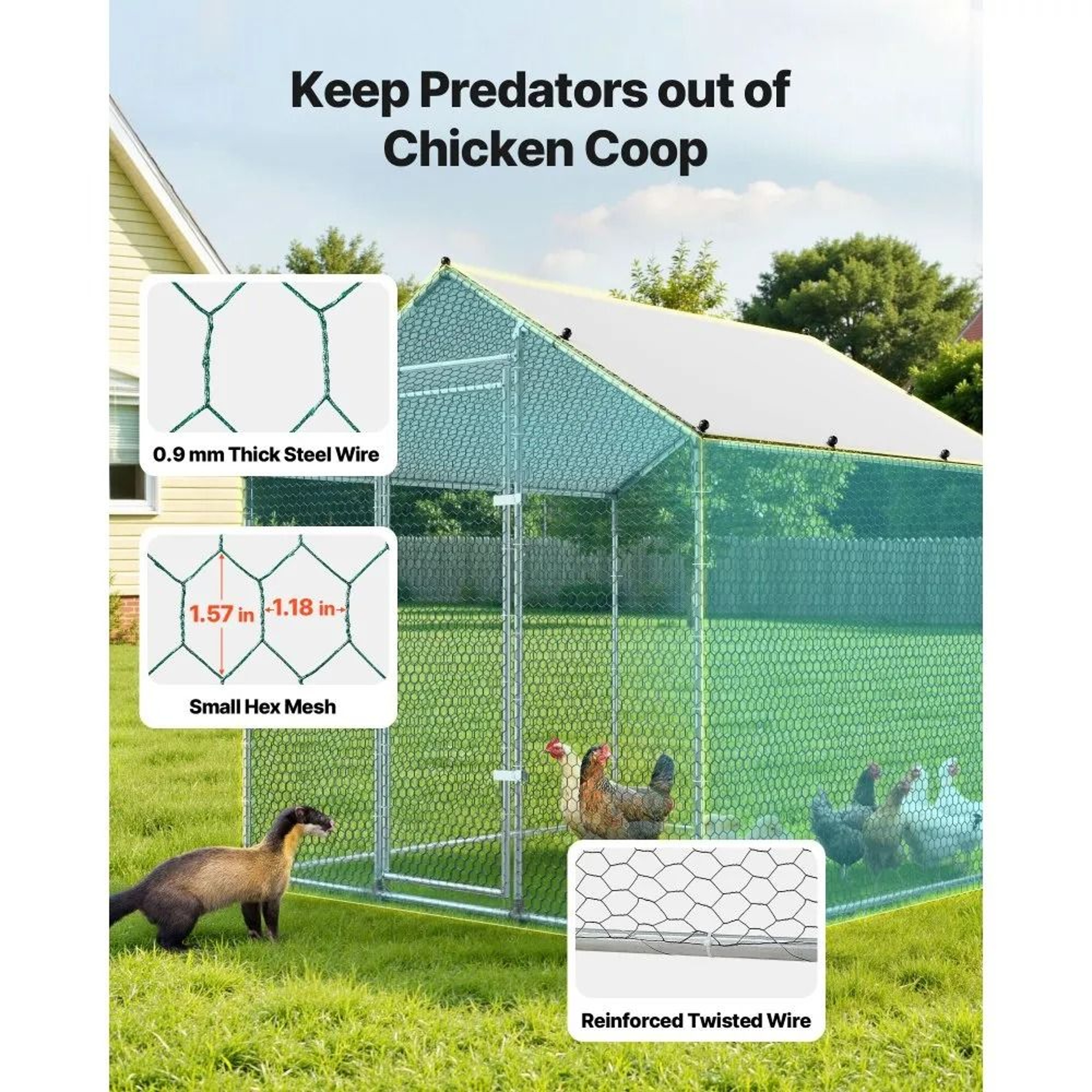 Large Metal Chicken Coop Walk In Poultry Run With Weatherproof Cover 3