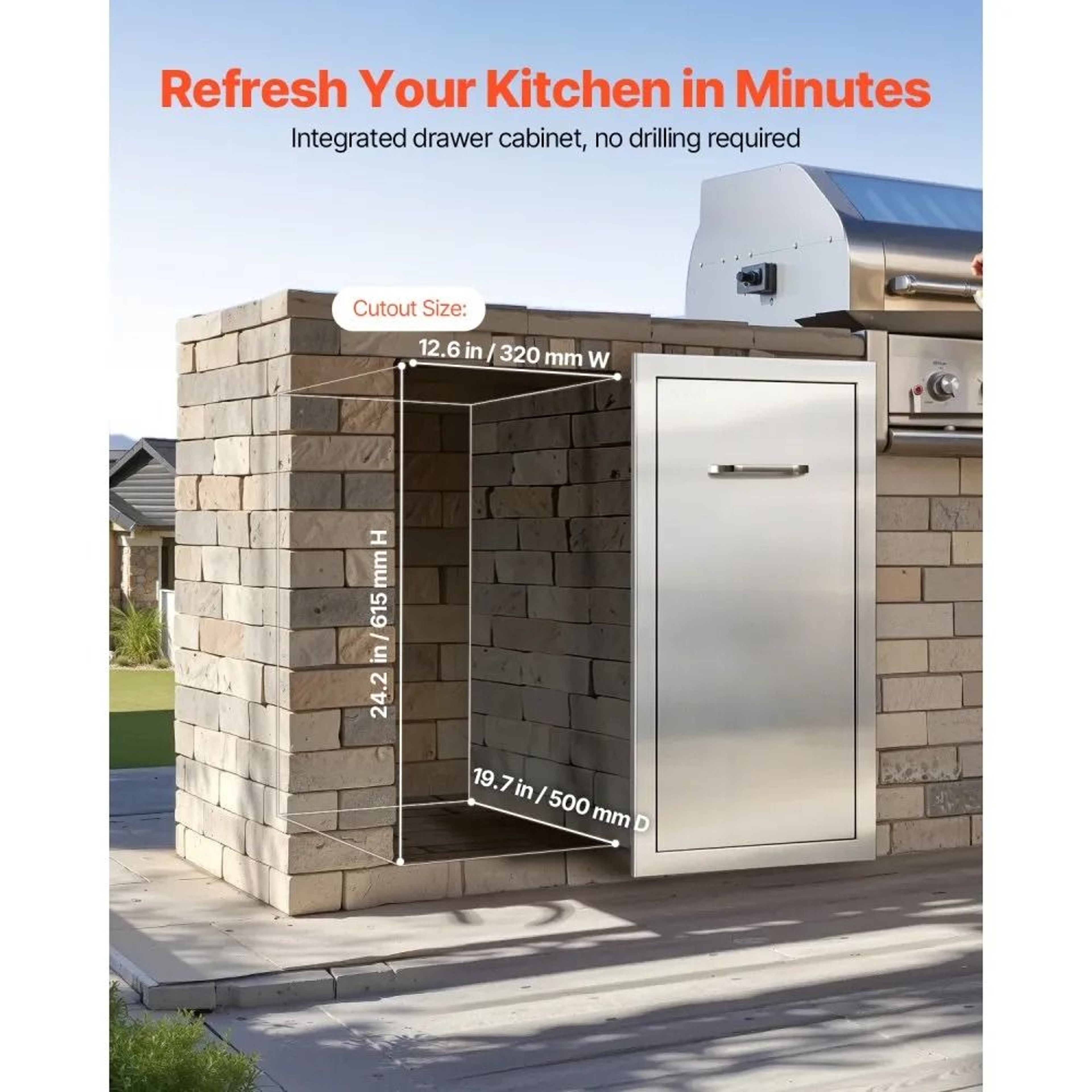 Outdoor Kitchen Trash Drawer Stainless Steel Storage Cabinet For BBQ Islands 3