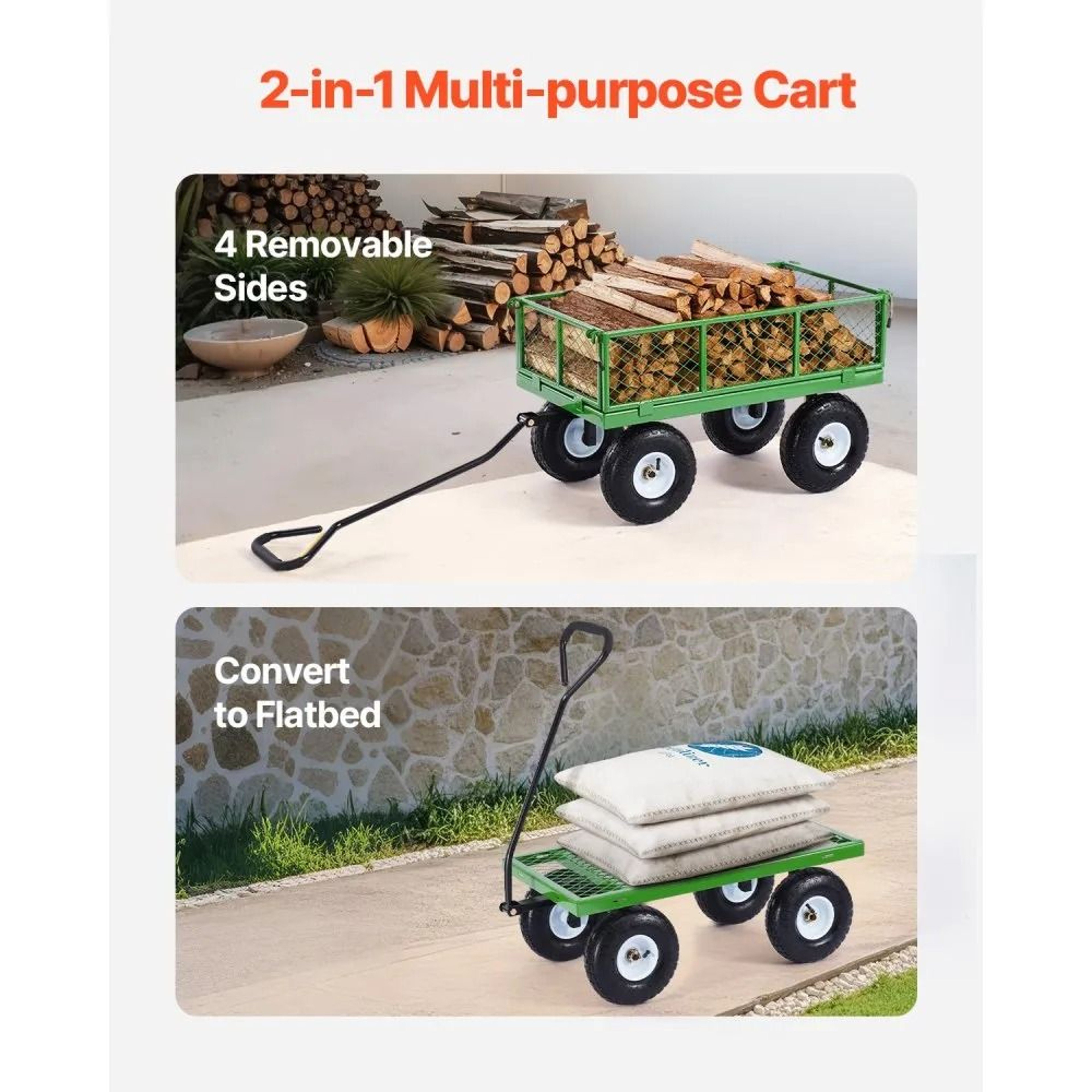 680lb Heavy Duty Steel Garden Cart Wagon With Removable Sides And 10 Inch Tires 2