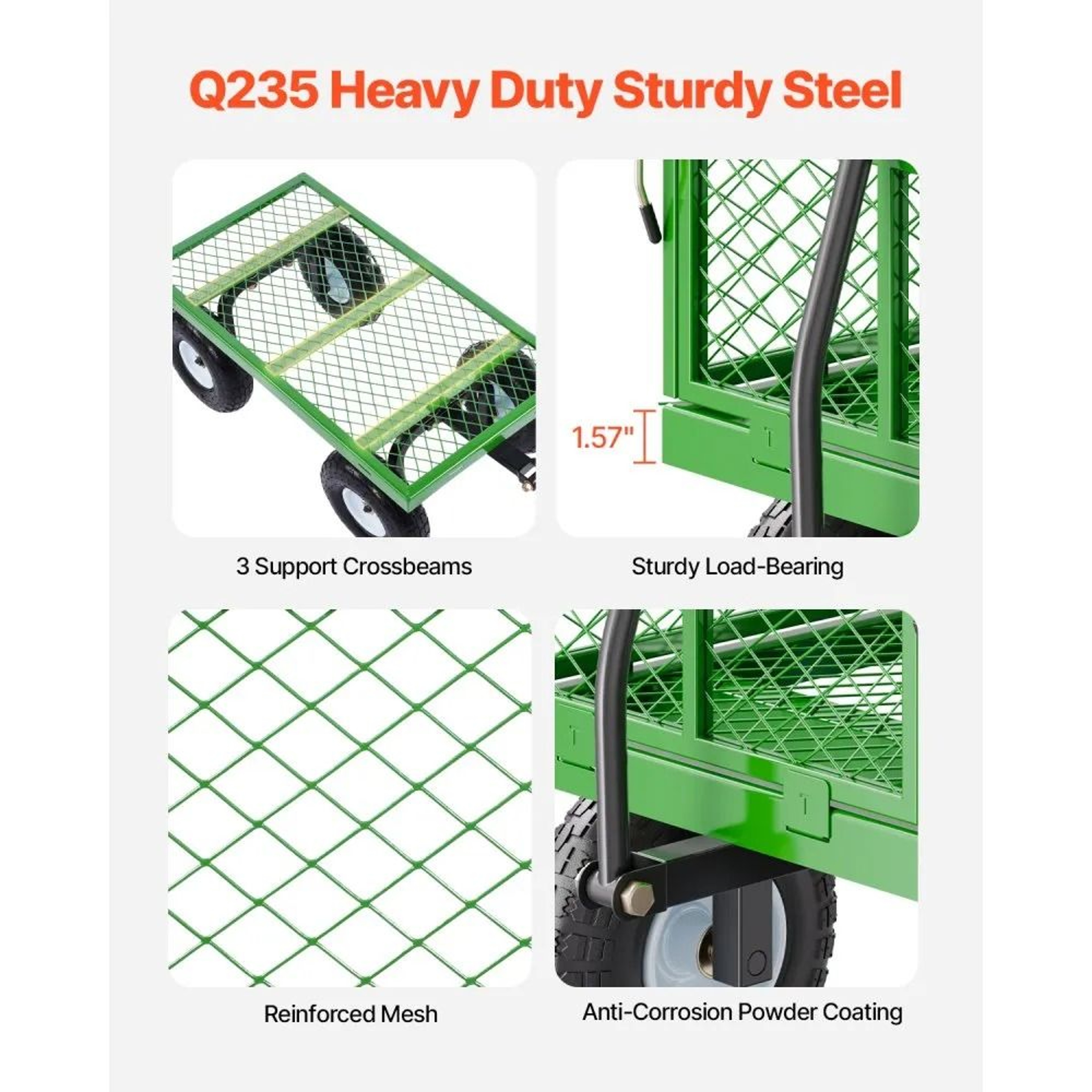 680lb Heavy Duty Steel Garden Cart Wagon With Removable Sides And 10 Inch Tires 5
