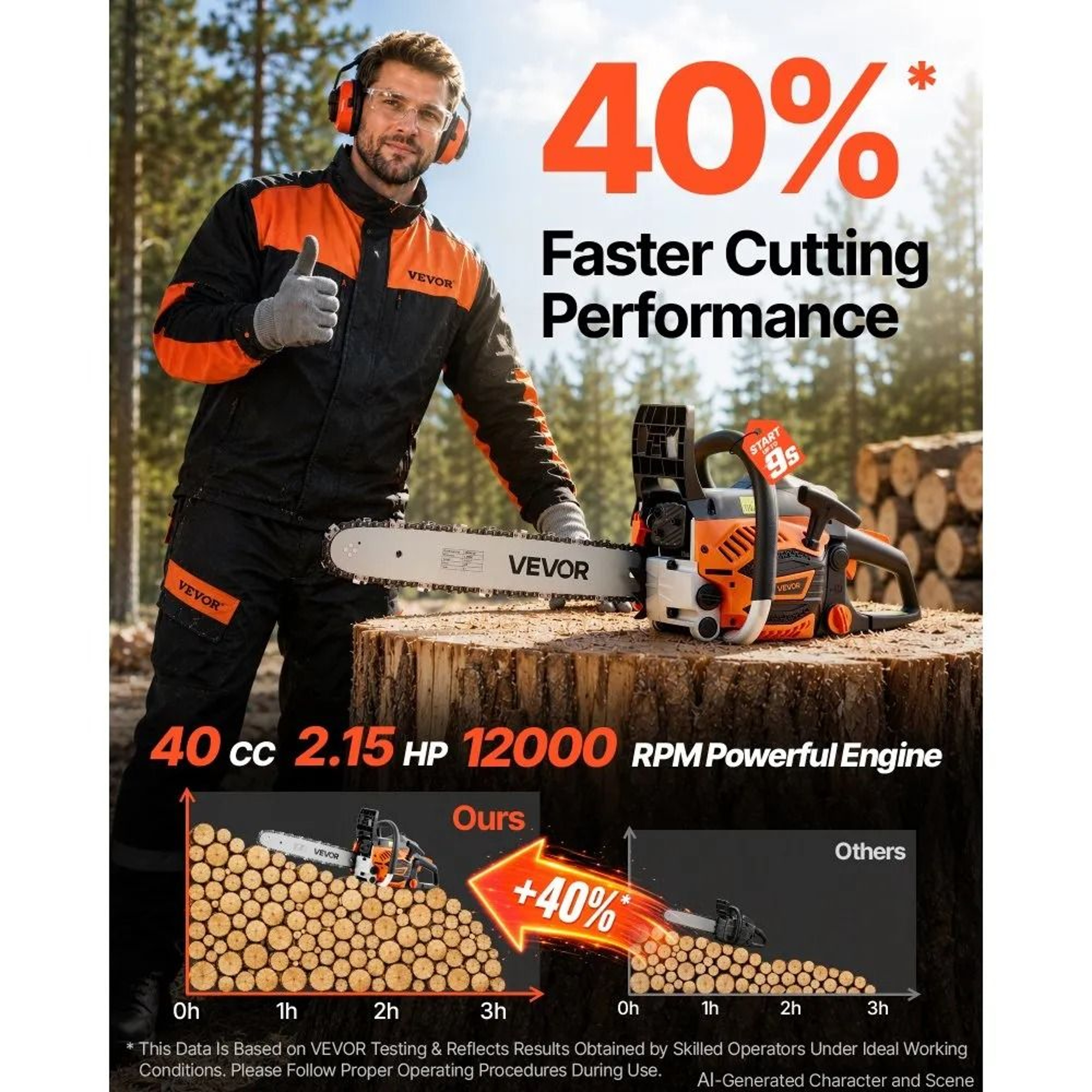 16 Inch 40CC Gas Powered Chainsaw For Fast Wood Cutting And Tree Trimming 3