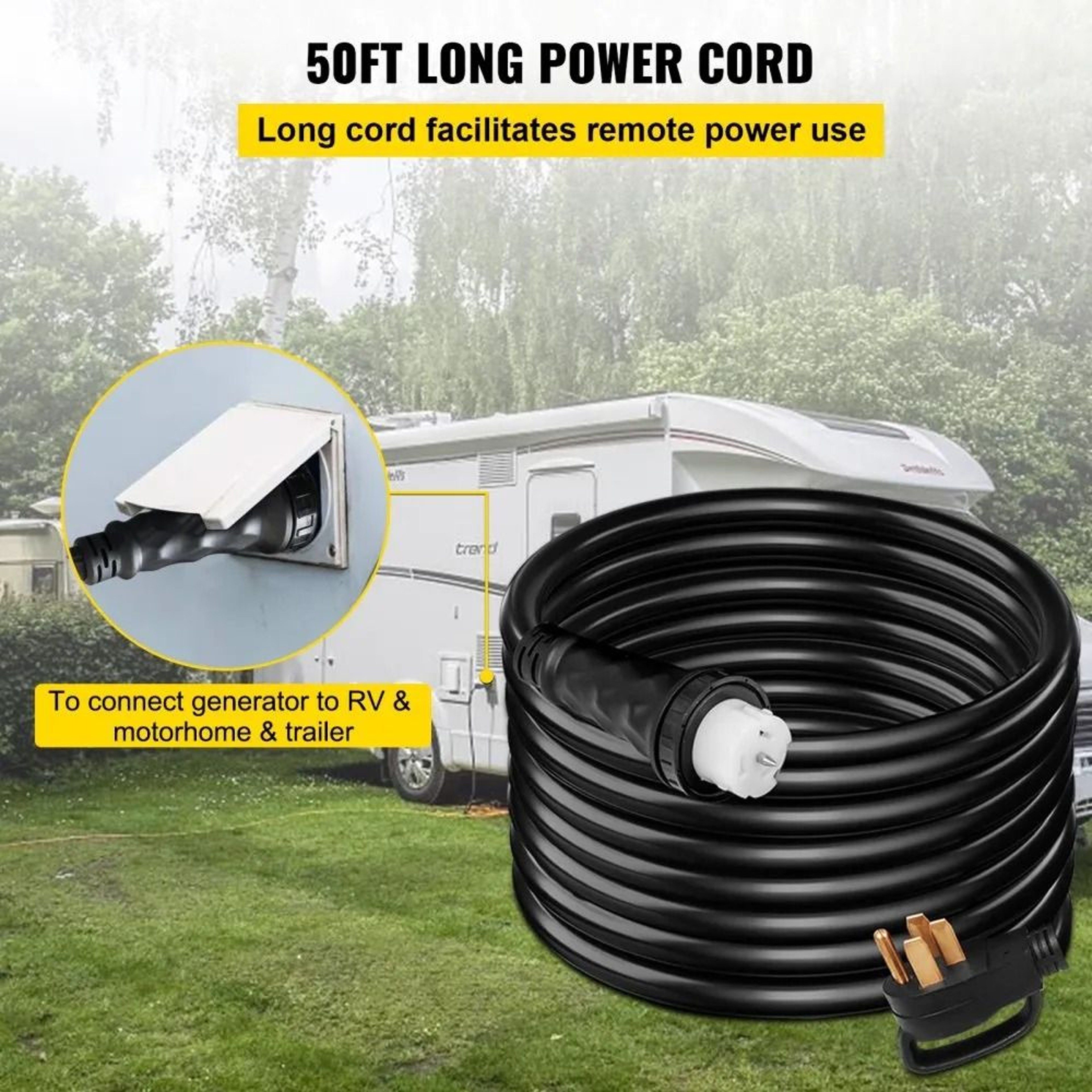 50FT 50 Amp Generator Power Cord With Locking Connector Heavy Duty Outdoor Extension Cable 4