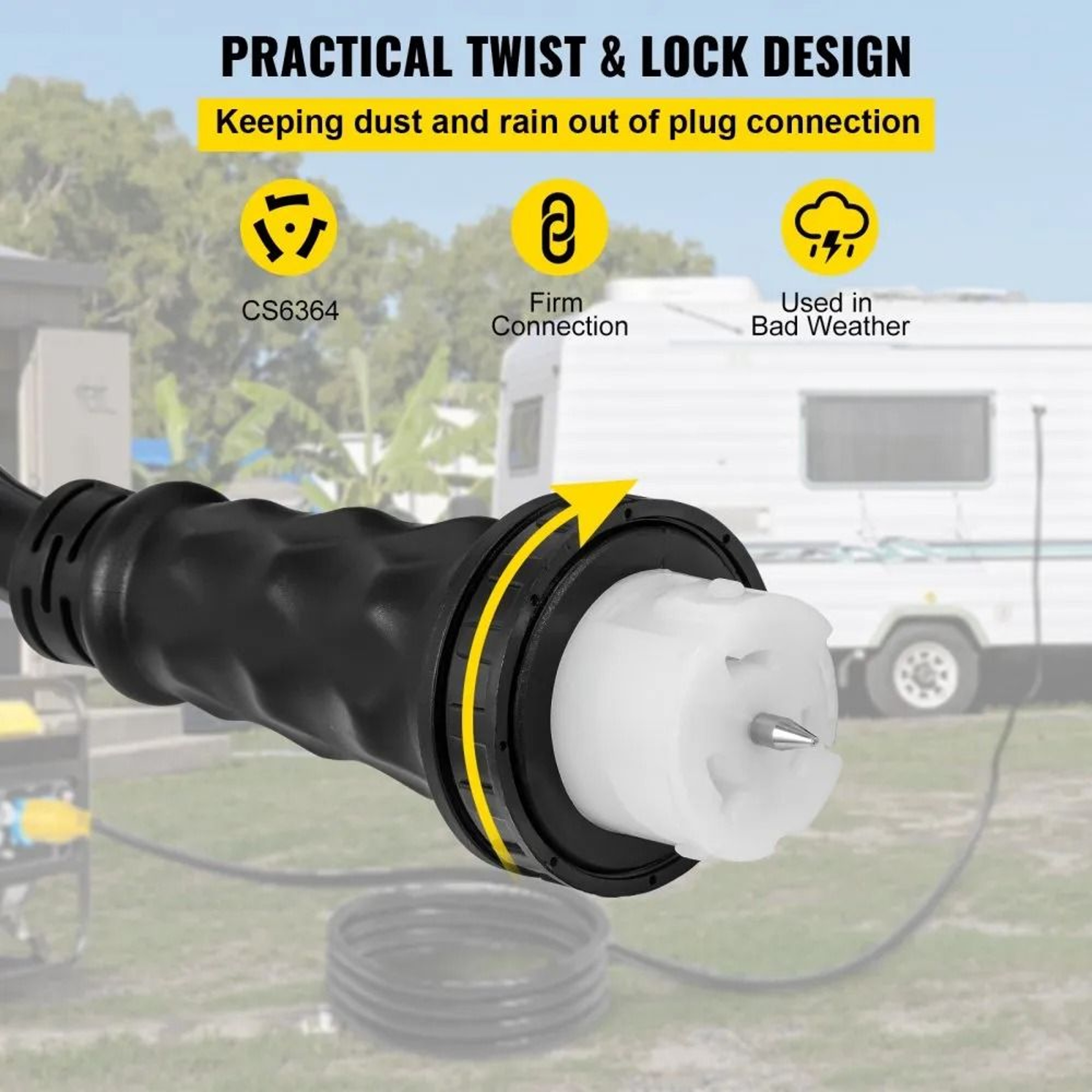 50FT 50 Amp Generator Power Cord With Locking Connector Heavy Duty Outdoor Extension Cable 3